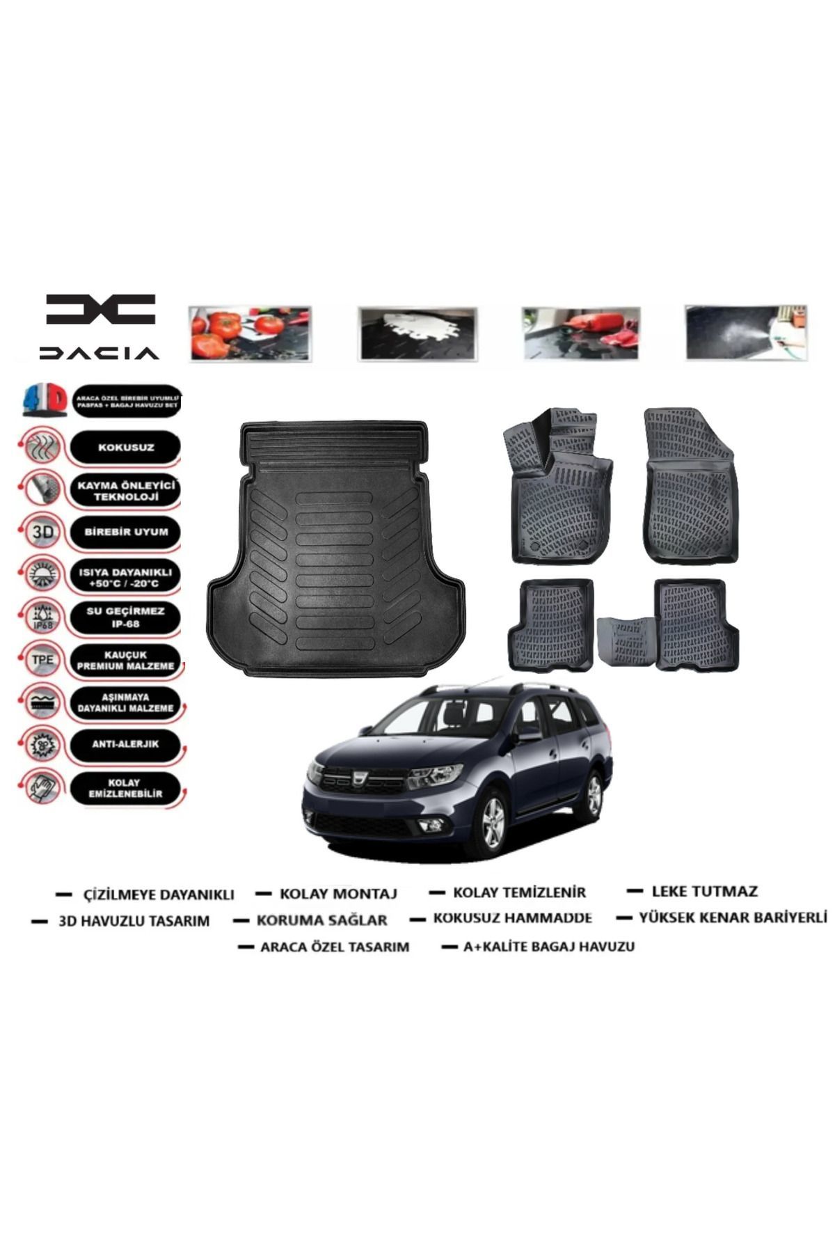 Dacia Logan MCV 2016 Model Bagaj Havuzu Araca Özel Paspas Takımı Prrox
