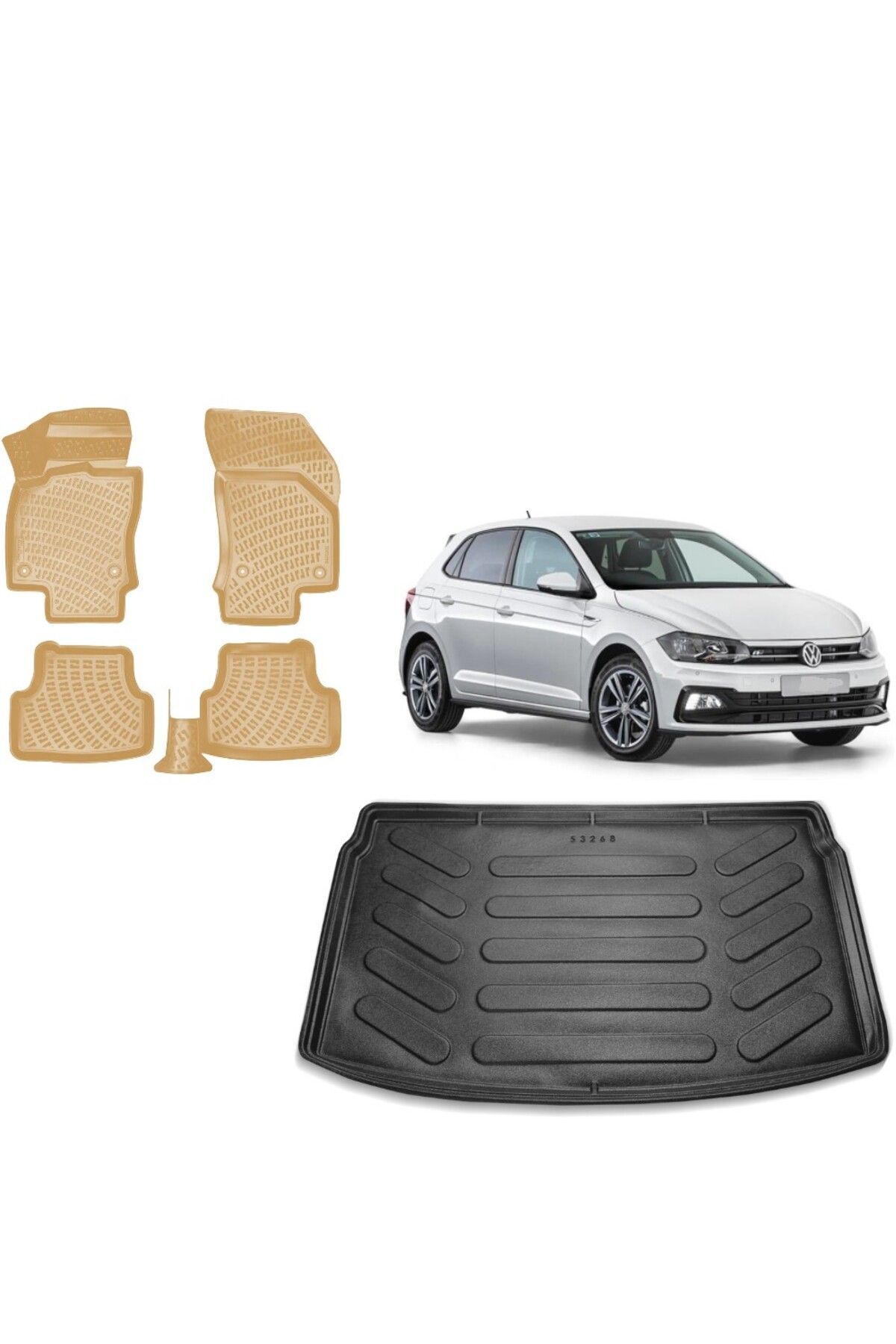 Volkswagen Polo Üst Bagaj 2018 Model Bagaj Havuzu+3D Araca Özel BEJ Havuzlu Paspas Takımı