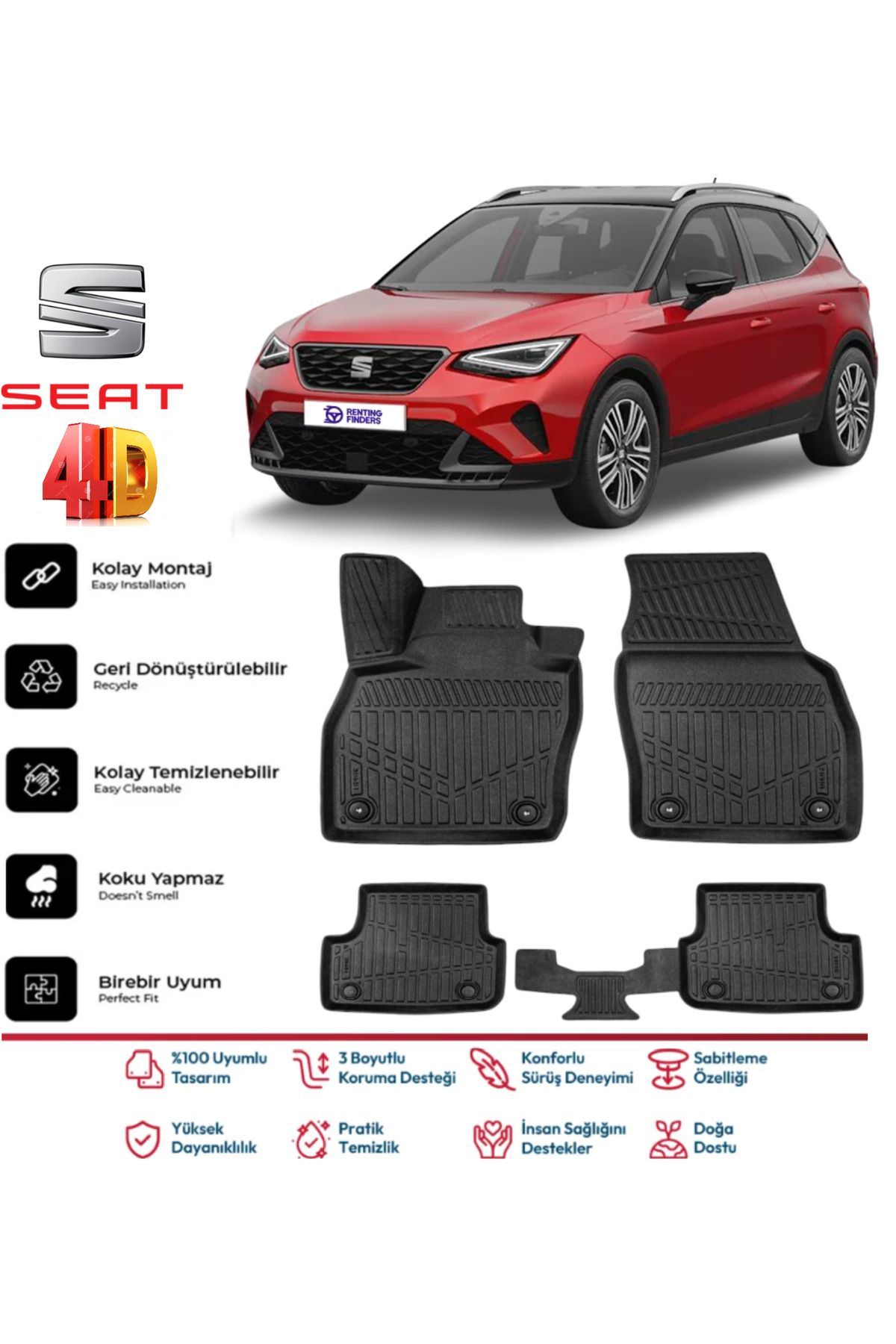 Seat Arona 2017 Ve Sonrası 4.5D Plus Havuzlu Siyah Paspas Takımı Yumuşak
