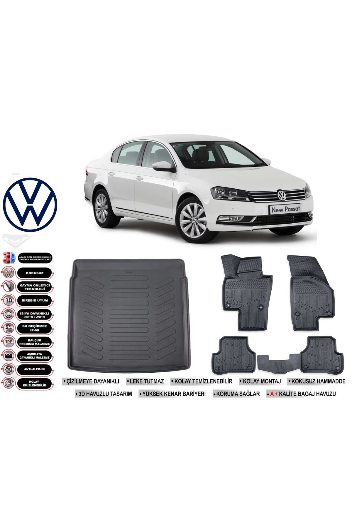 Volkswagen Passat B7 2012 Model Bagaj Havuzu Araca Özel Siyah Havuzlu Paspas Takımı Sett