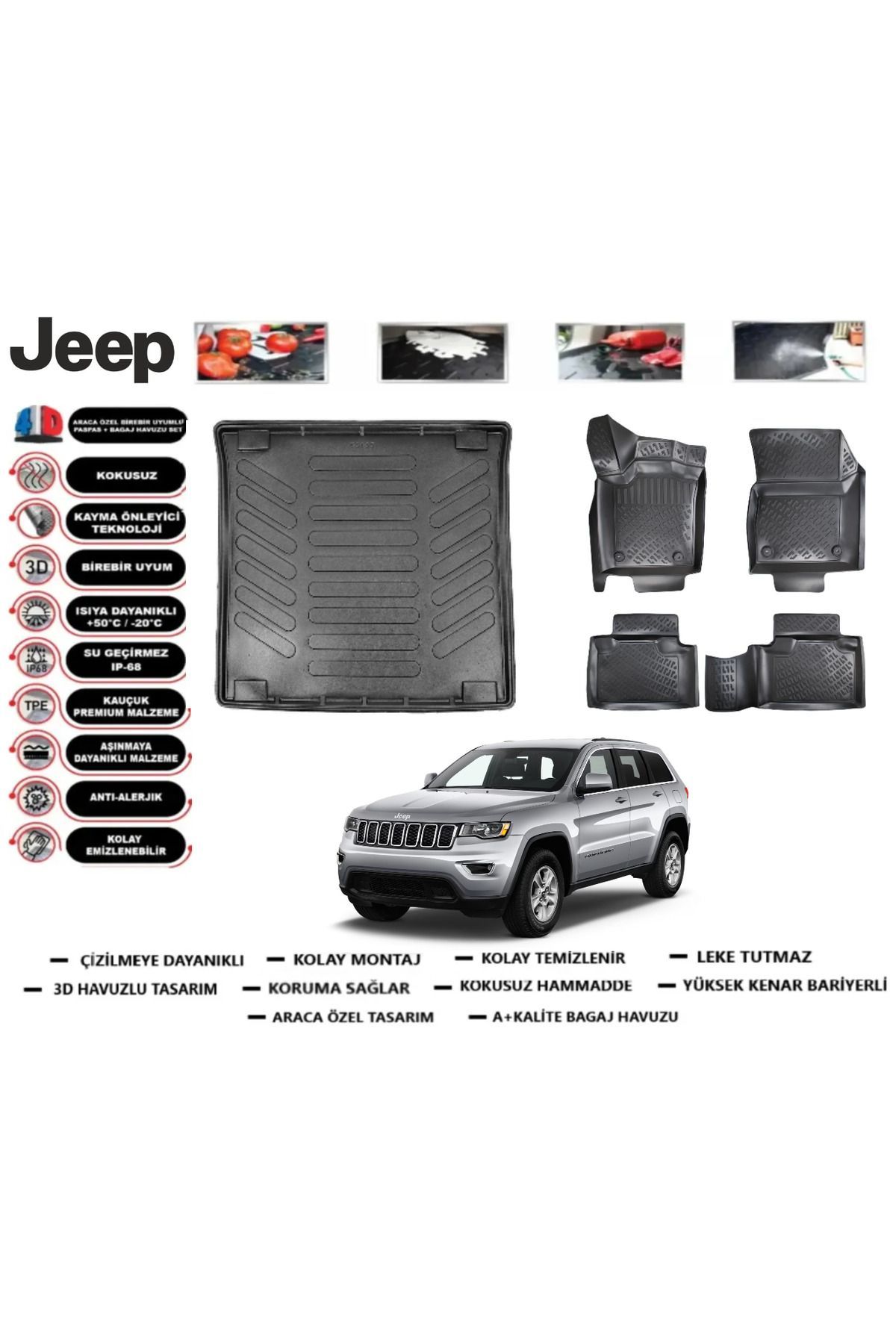 Jeep Grand Cherokee WK 2015 Model Bagaj Havuzu Araca Özel Paspas Takımı Prrox