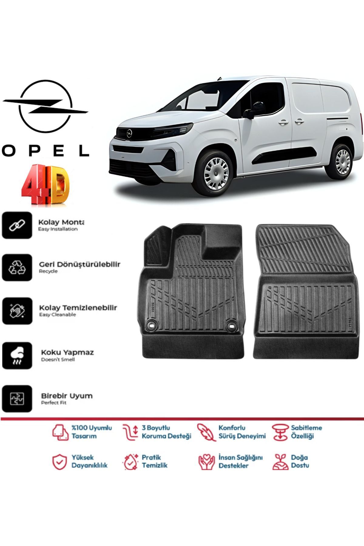 Opel Combo 2019 Ve Sonrası 4.5D Plus Havuzlu Siyah Paspas Takımı Yumuşak