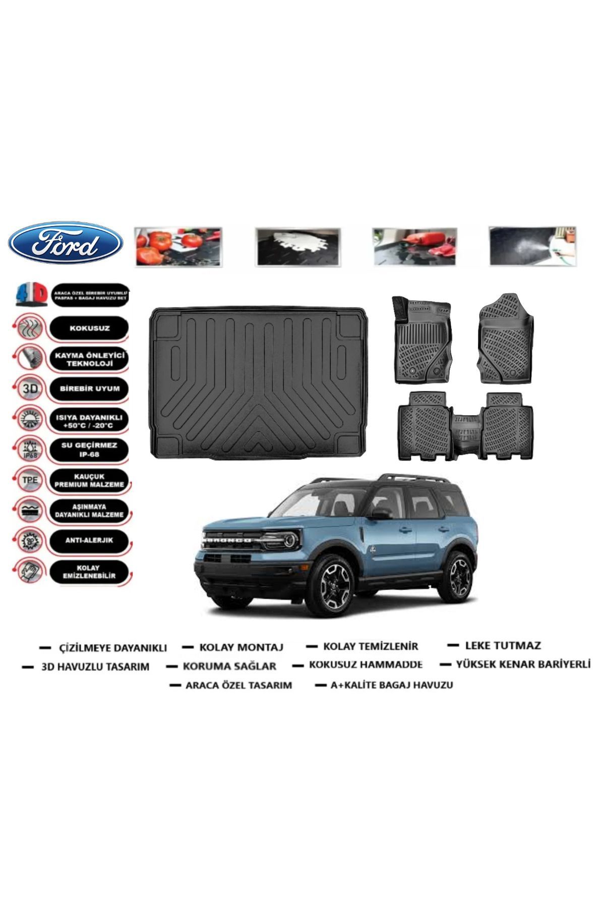 Ford Bronco Sport 2023 Model Üst Bagaj Havuzu Araca Özel Paspas Takımı Prrox