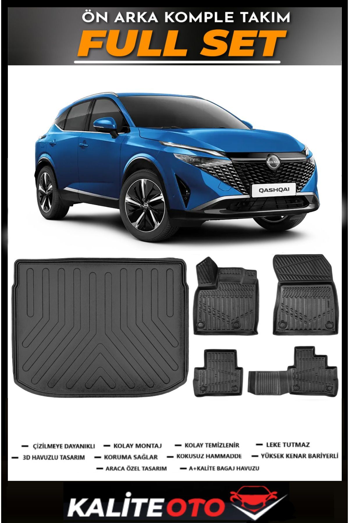 Nissan Qashqai E-Power Üst Bagaj Havuzu+4.5D Havuzlu Paspas Seti 2025 Model