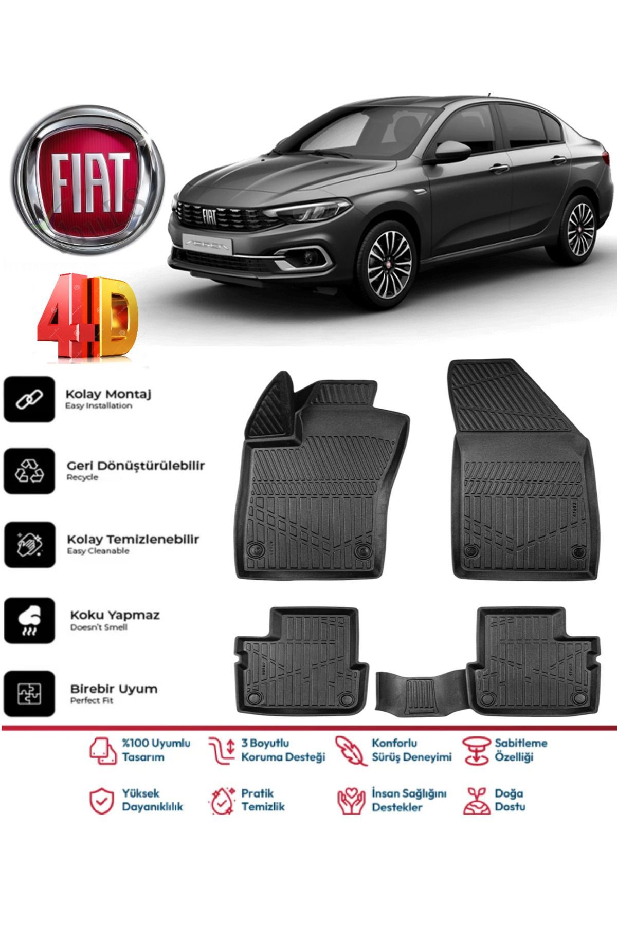 Fiat Egea Sedan 2019 Model 4D Havuzlu Paspas