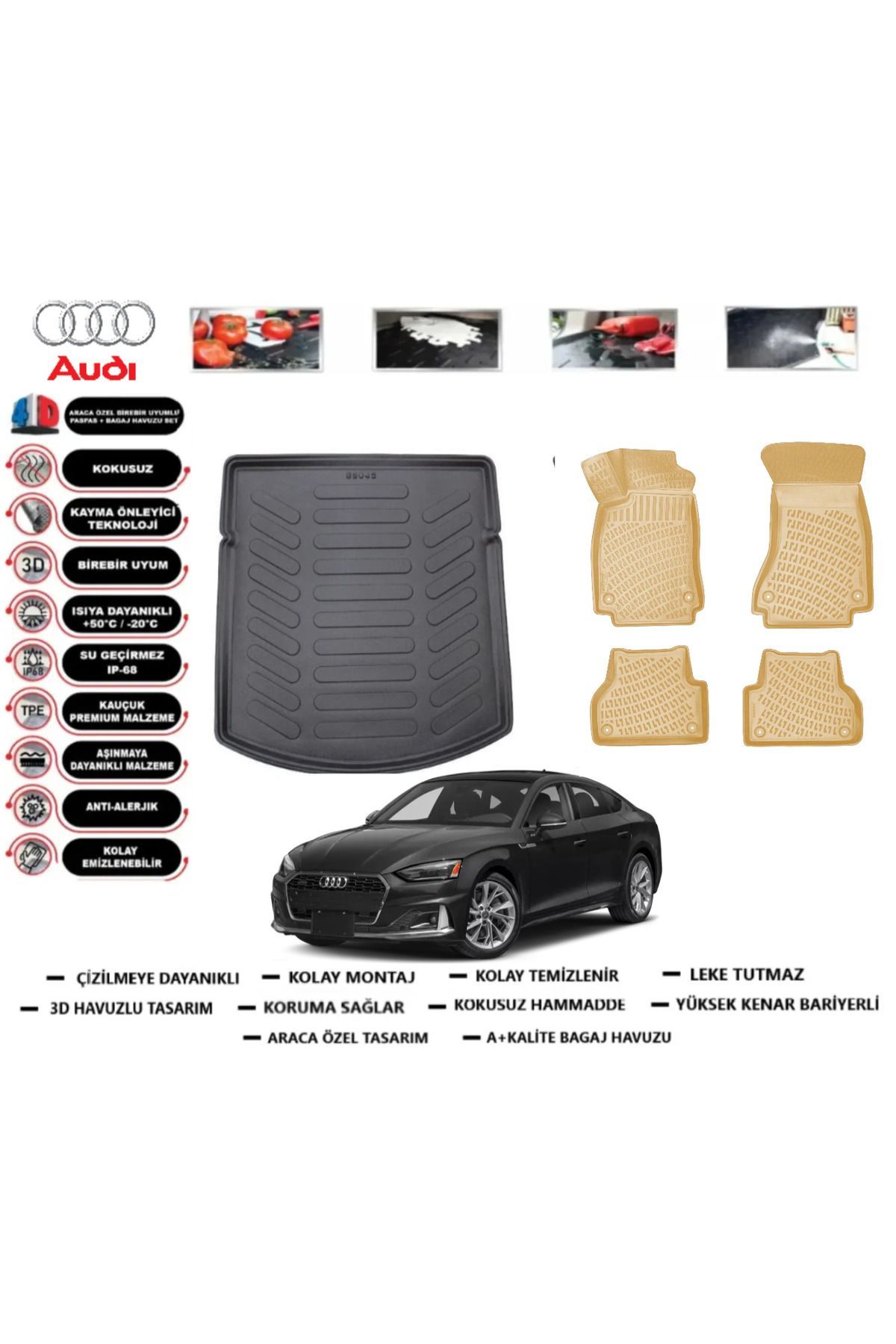 Audi A5 2025 Model Bagaj Havuzu(paspası)+Araca Özel Bej Paspas Takımı Flex
