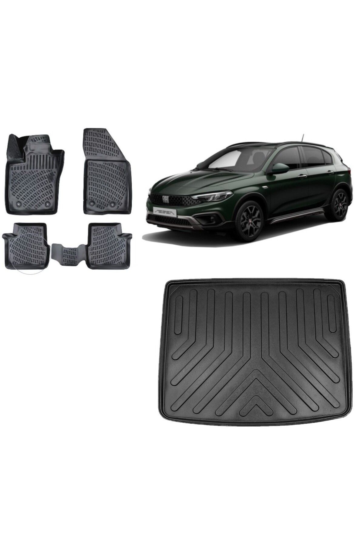 Fiat Egea Cross 2023 Model Uyumlu 3D TAMİR KİTLİ Bagaj Havuzu+3D Havuzlu Araca Özel Paspas Takımı