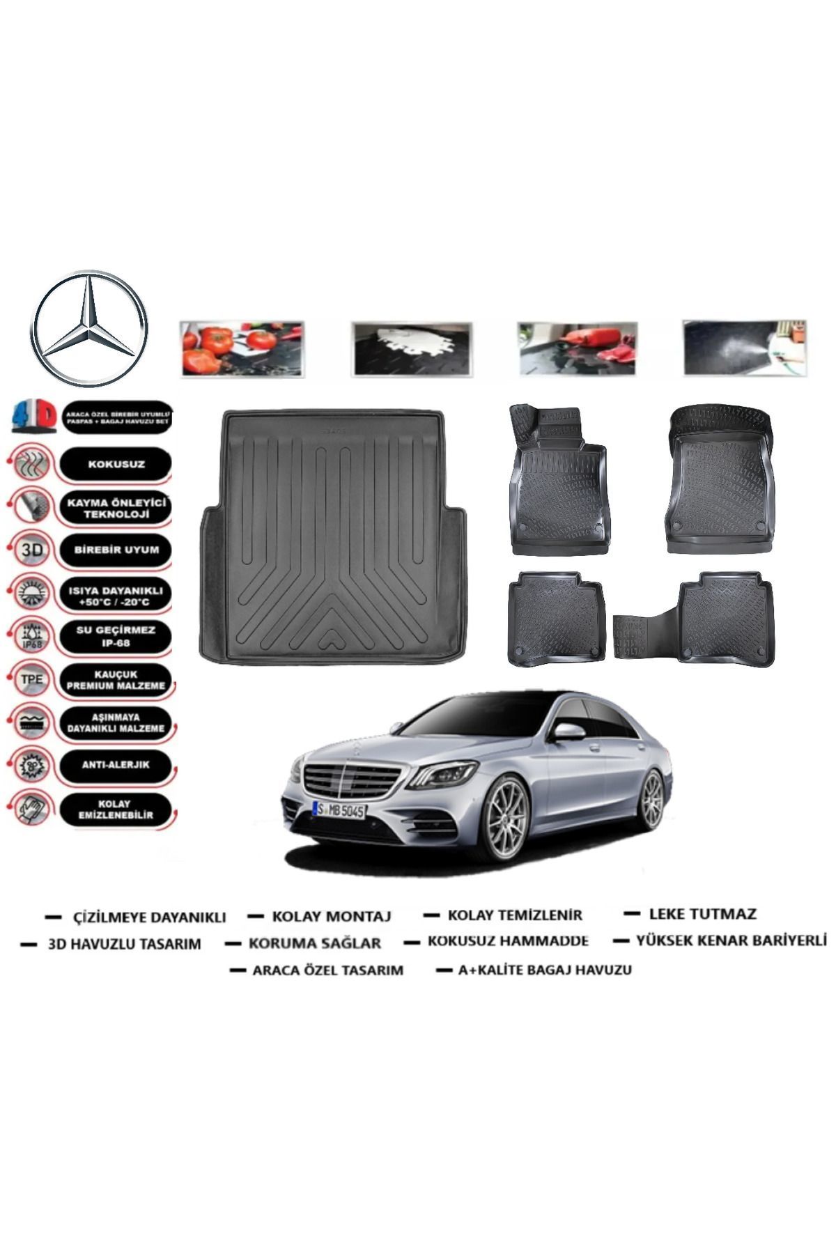 Mercedes S serisi W 221 2012 Model Bagaj Havuzu Araca Özel Paspas Takımı Prrox