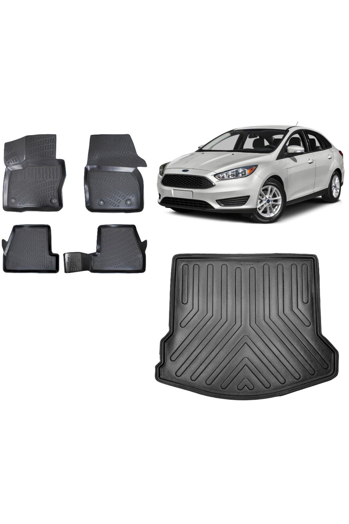 Focus 3.5 SEDAN 2017 Model 3D Bagaj Havuzu+3D Havuzlu Araca Özel Paspas Takımı