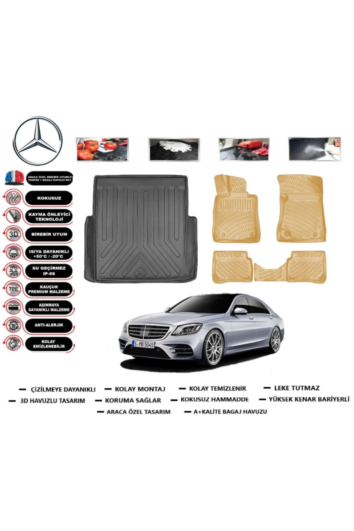 Mercedes S serisi W 221 2013 Model Bagaj Havuzu+Araca Özel Bej Paspas Takımı Flex