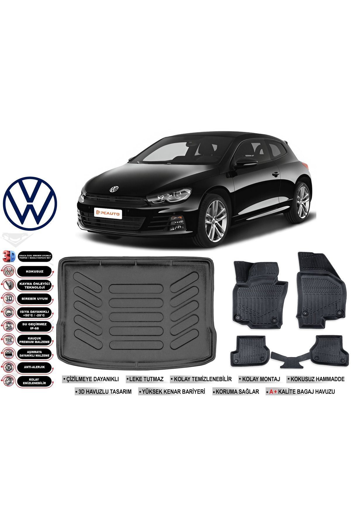 Volkswagen Scirocco 2015 Model Bagaj Havuzu Araca Özel Siyah Havuzlu Paspas Takımı Sett