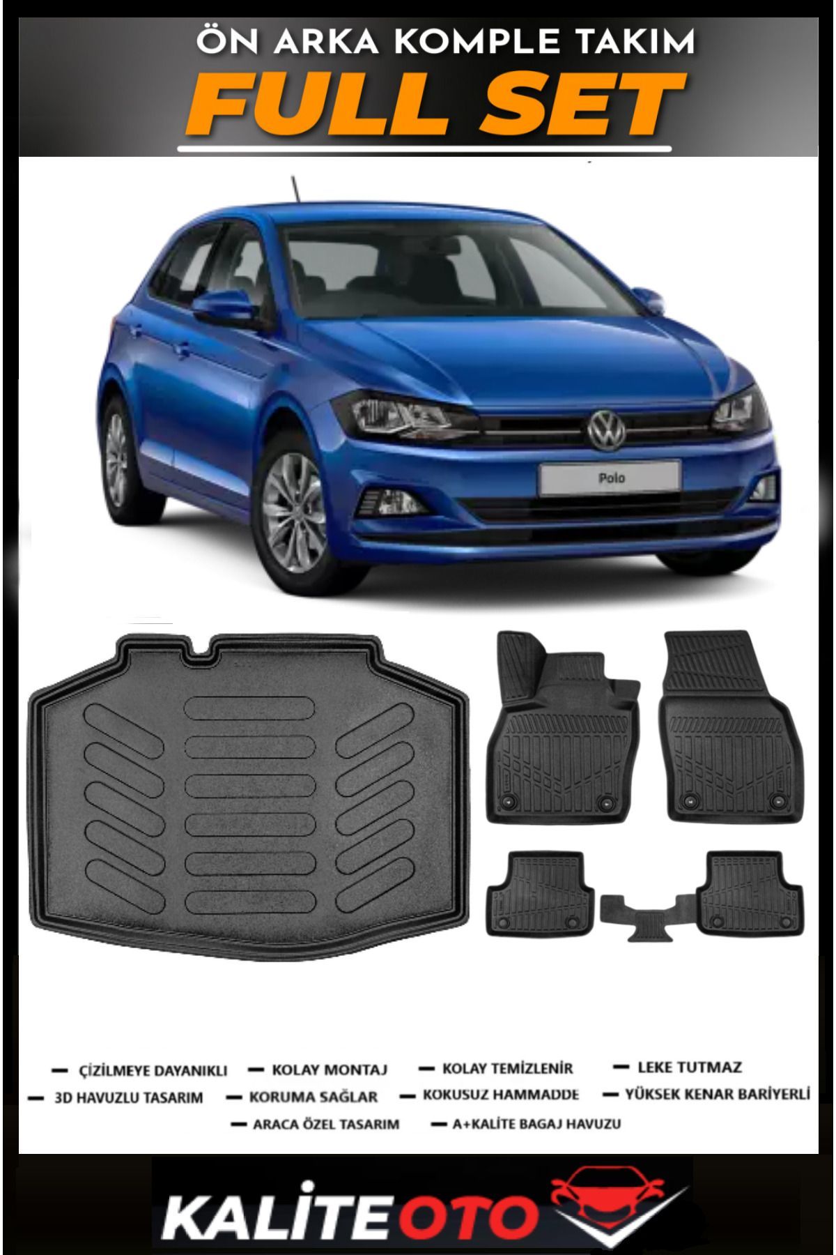 Volkswagen Polo İmpression Bagaj Havuzu+4.5D Havuzlu Paspas Seti 2025 Model