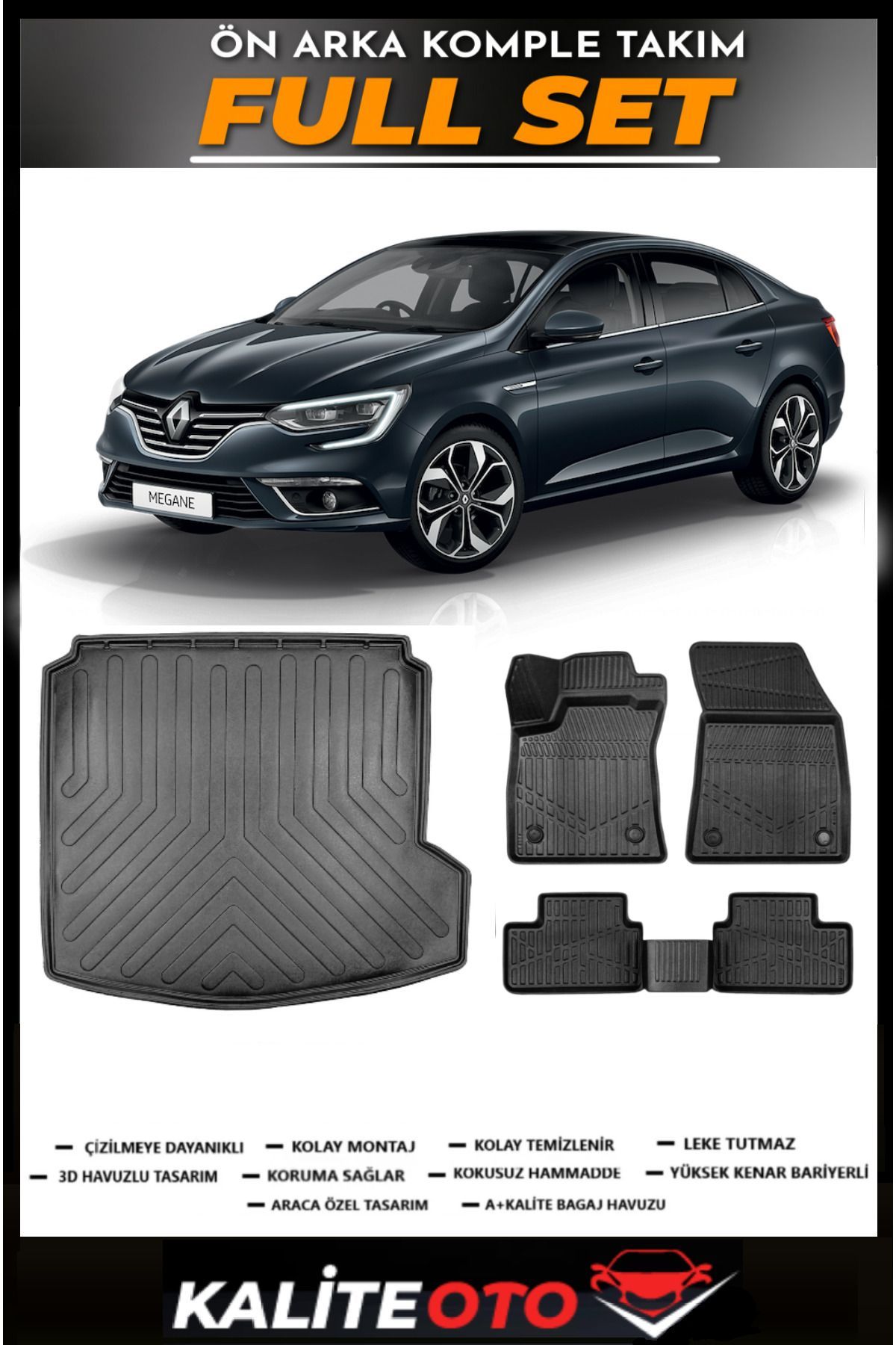 Renault Megane 4 Sağ Kulak Bagaj Havuzu+4.5D Havuzlu Paspas Seti 2019 Model