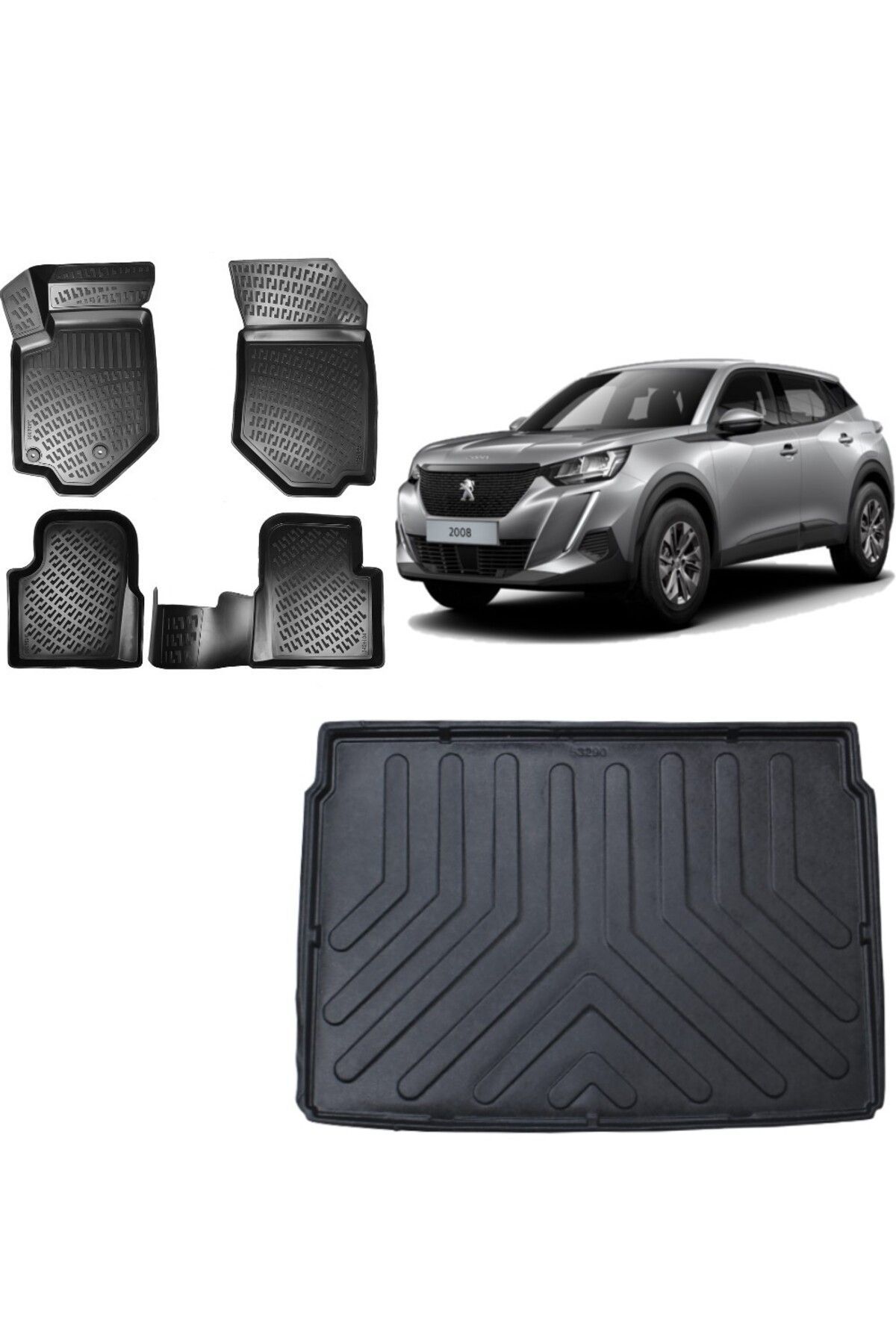 Peugeot 2008 2023 Model Alt Kademe 3D Bagaj Havuzu+3D Havuzlu Araca Özel Paspas Takımı