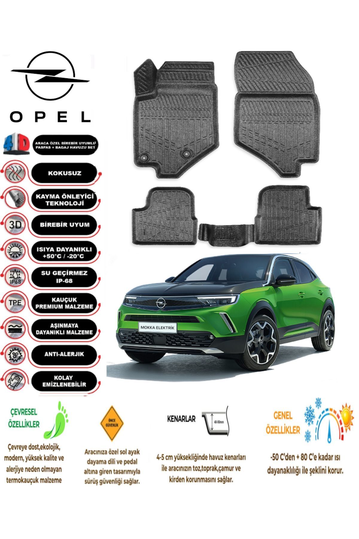 Opel Mokka 2024 Model 4D Araca Özel Havuzlu Paspas Takımı