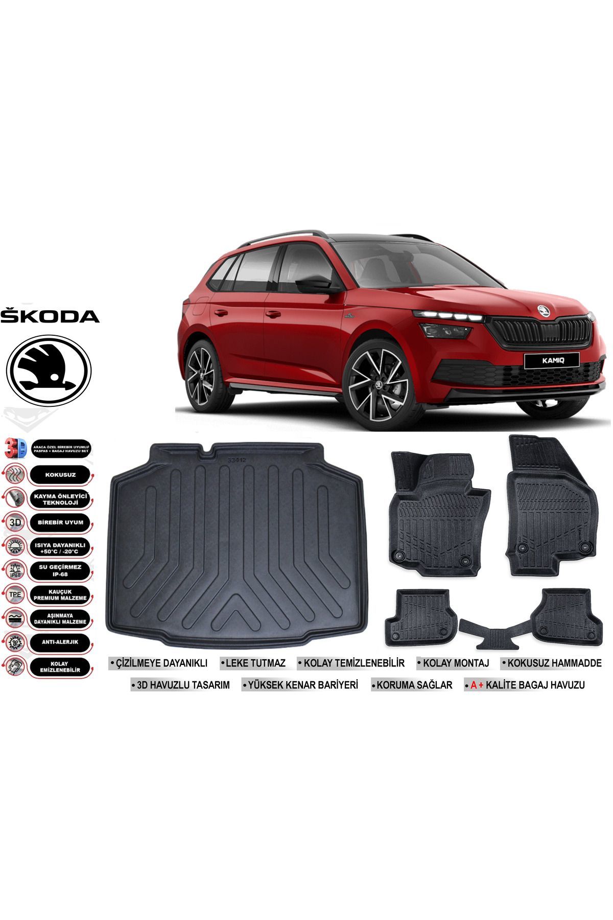 Skoda Kamiq 2021 Model Bagaj Havuzu Araca Özel Siyah Havuzlu Paspas Takımı Sett