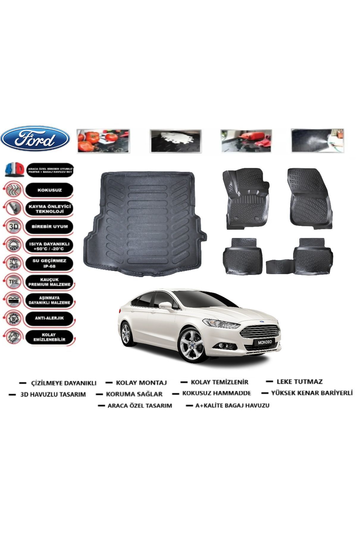 Ford Mondeo 2016 Model Bagaj Havuzu Araca Özel Paspas Takımı Prrox