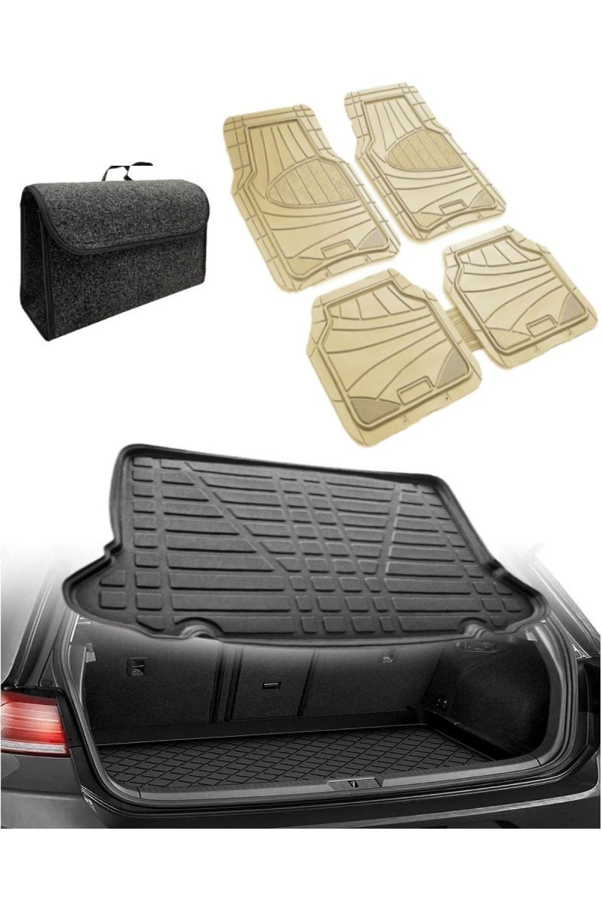 Rizline Chevrolet Aveo Sedan 2012 Sonrası Uyumlu Kokusuz 3d Bagaj Havuzu+3d Star Bej Havuzlu Paspas