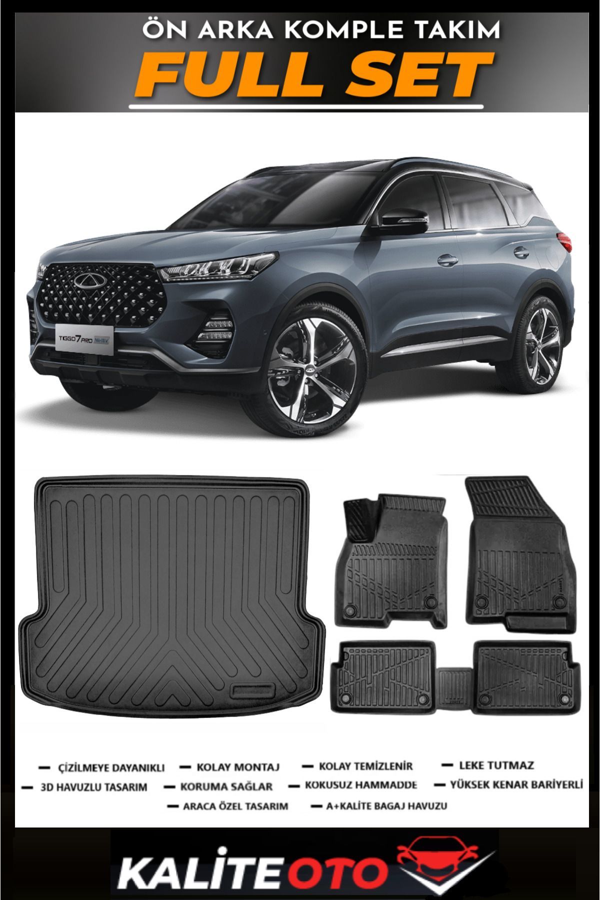 Chery Tiggo 7 2023 Ve Sonrası Bagaj Havuzu+4.5D Havuzlu Paspas Takımı
