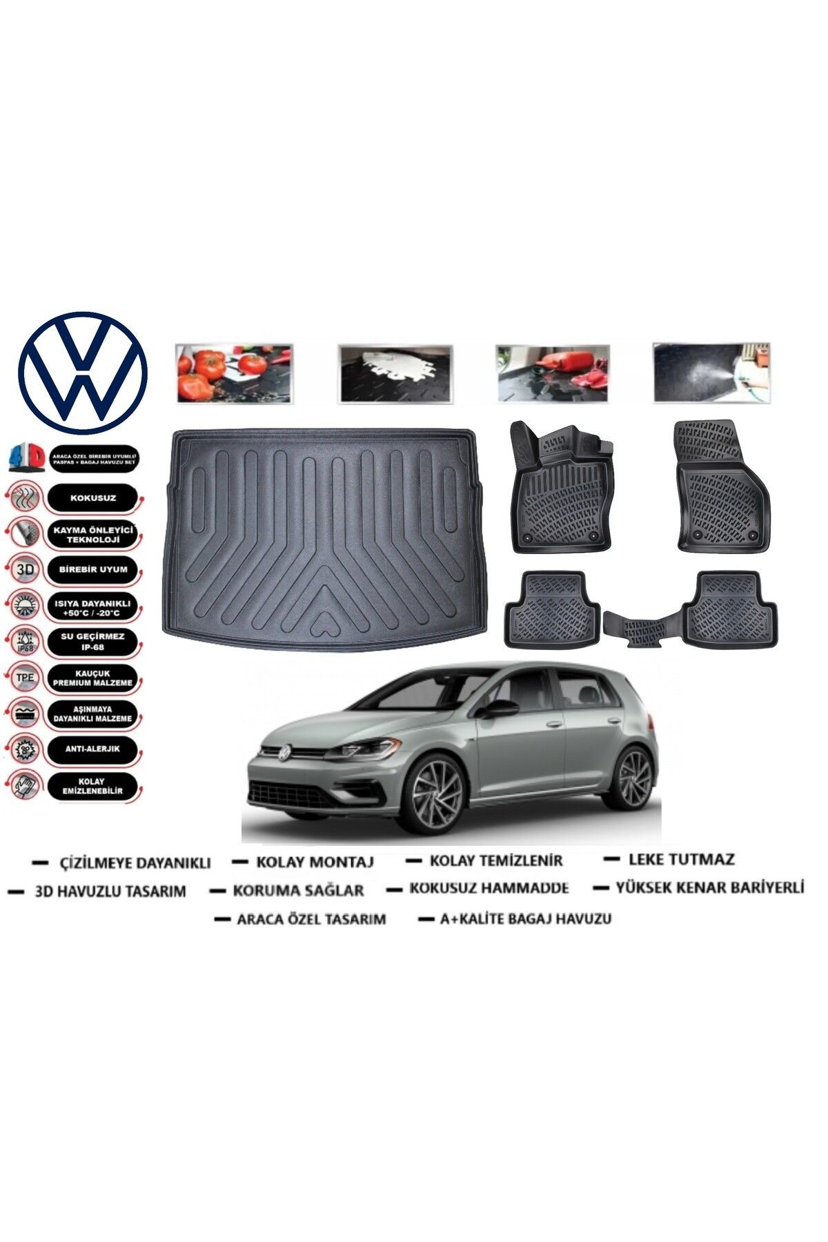 Volkswagen Golf 7 2020 Model Üst Bagaj Havuzu Araca Özel Paspas Takımı Prrox