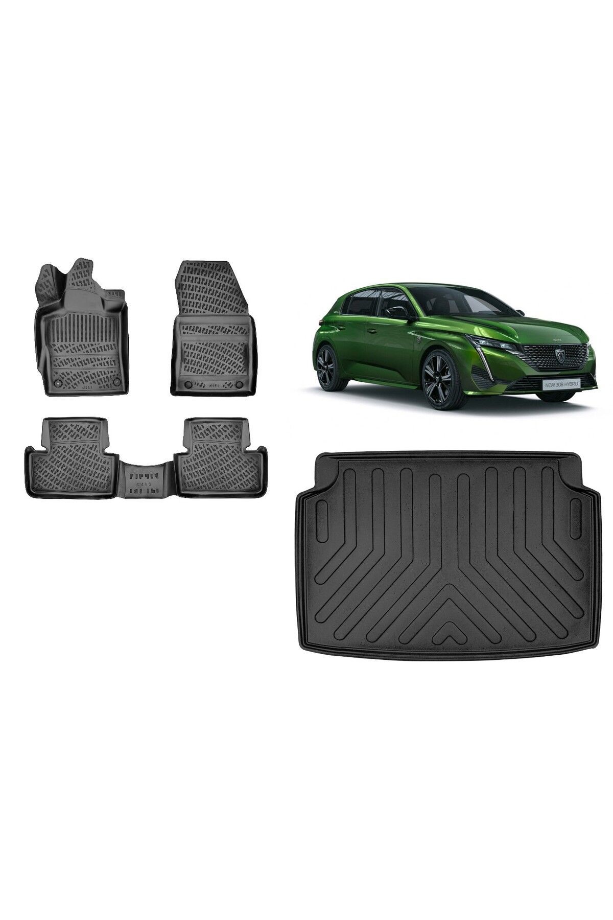 Peugeot 308 2022 Sonrası 3D Bagaj Havuzu+3D Havuzlu Araca Özel Paspas Takımı