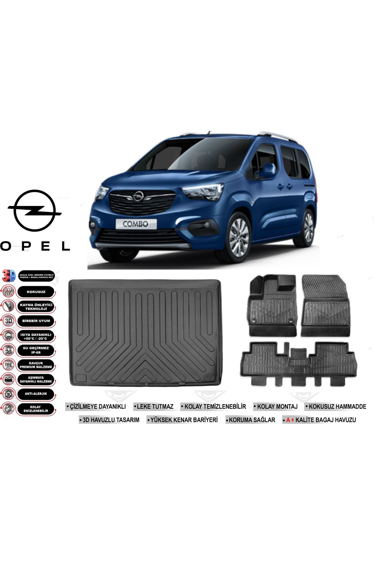 Opel Combo 2023 Model Bagaj Havuzu Araca Özel Siyah Havuzlu Paspas Takımı Sett