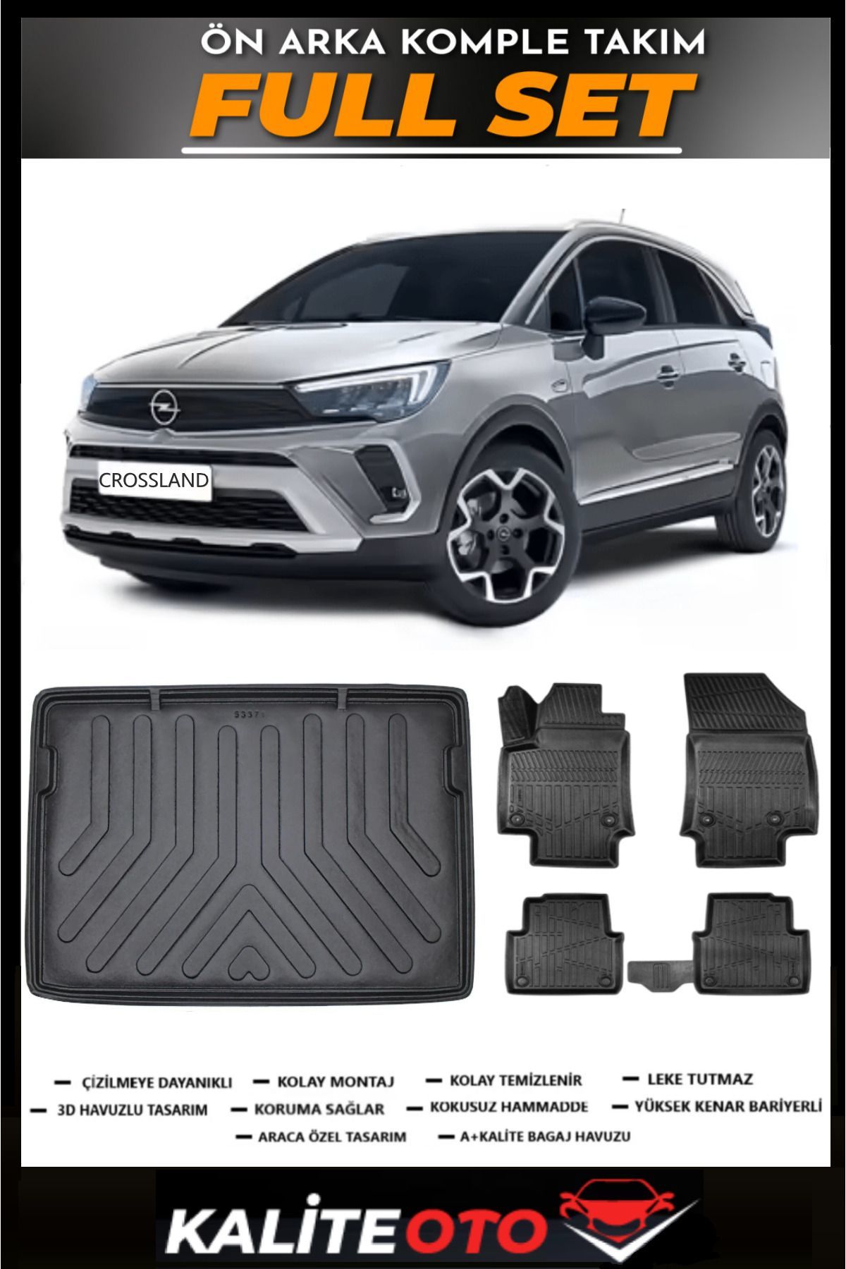 Opel Crossland Üst Bagaj Havuzu+4.5D Havuzlu Paspas Seti 2024 Model