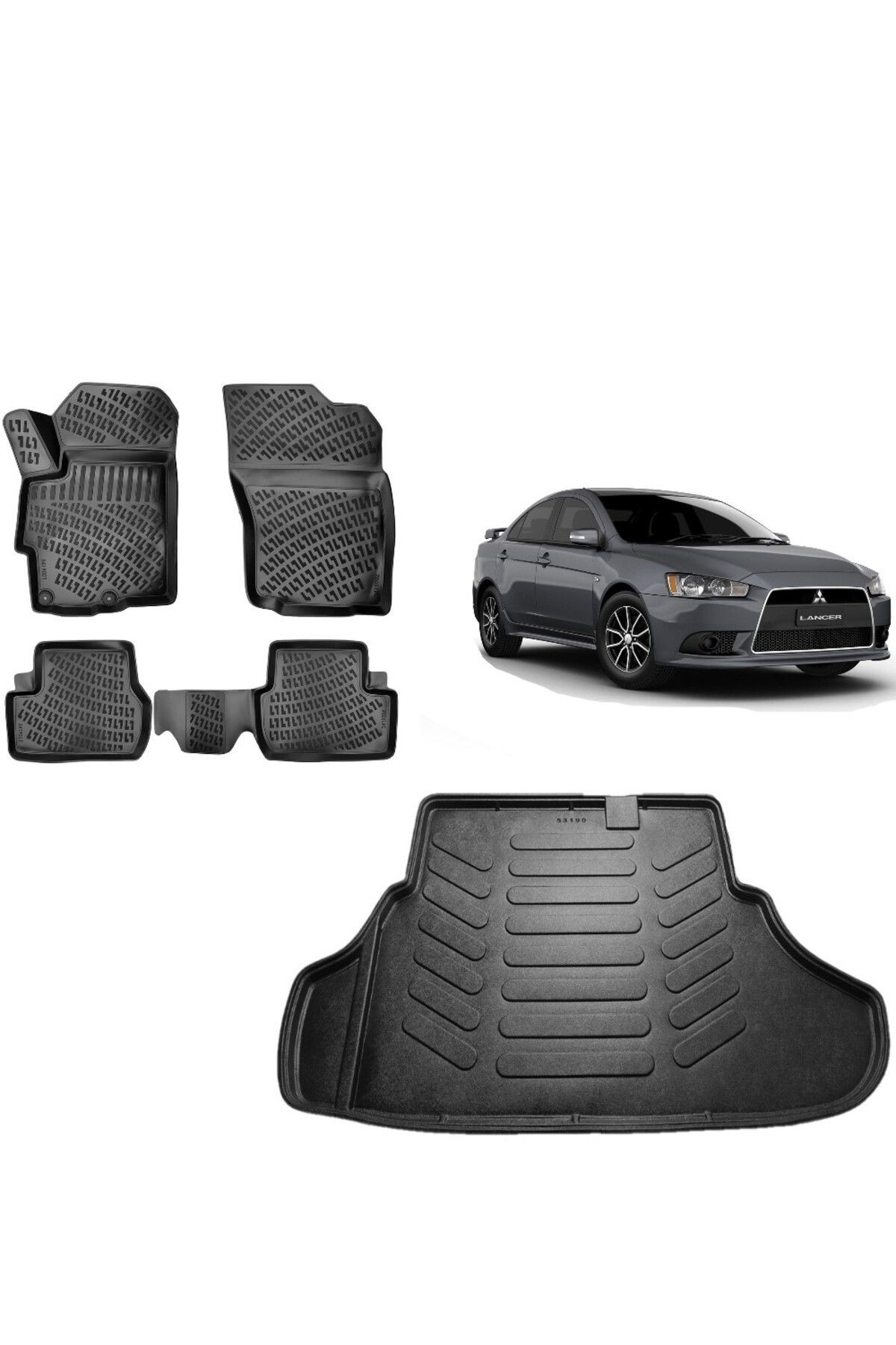 Mitsubishi Lancer 2014 Model 3D Bagaj Havuzu+3D Havuzlu Araca Özel Paspas Takımı