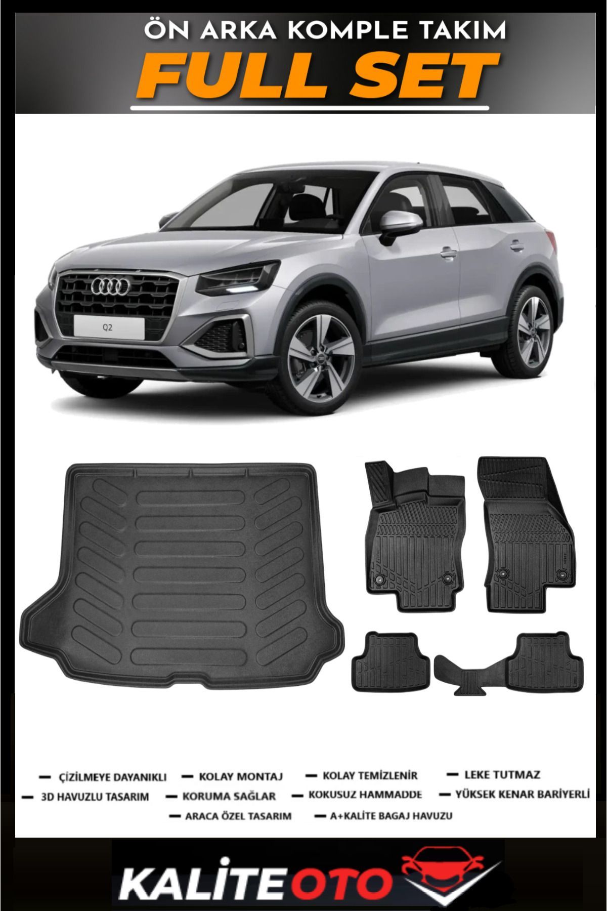 Audi Q2 Bagaj Havuzu+4.5D Havuzlu Paspas Seti 2020 Model