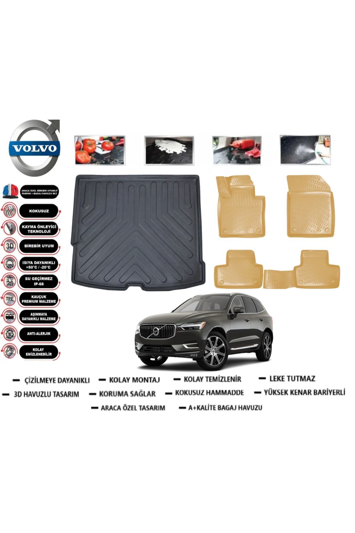 Volvo XC60 2021 Model Bagaj Havuzu(paspası)+Araca Özel Bej Paspas Takımı Flex