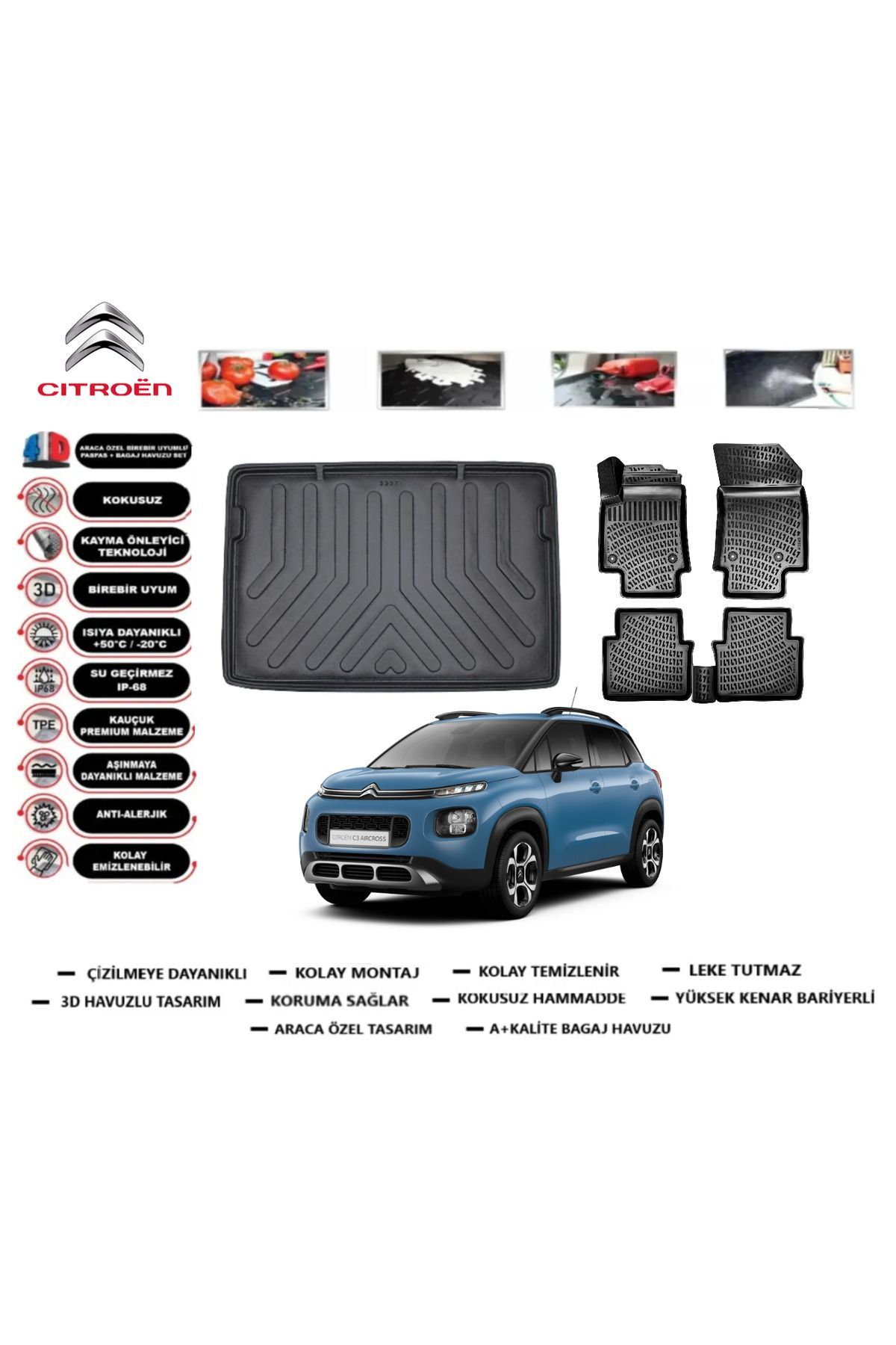 Citroen C3 Aircross 2019 Model Üst Bagaj Havuzu Araca Özel Paspas Takımı Prrox
