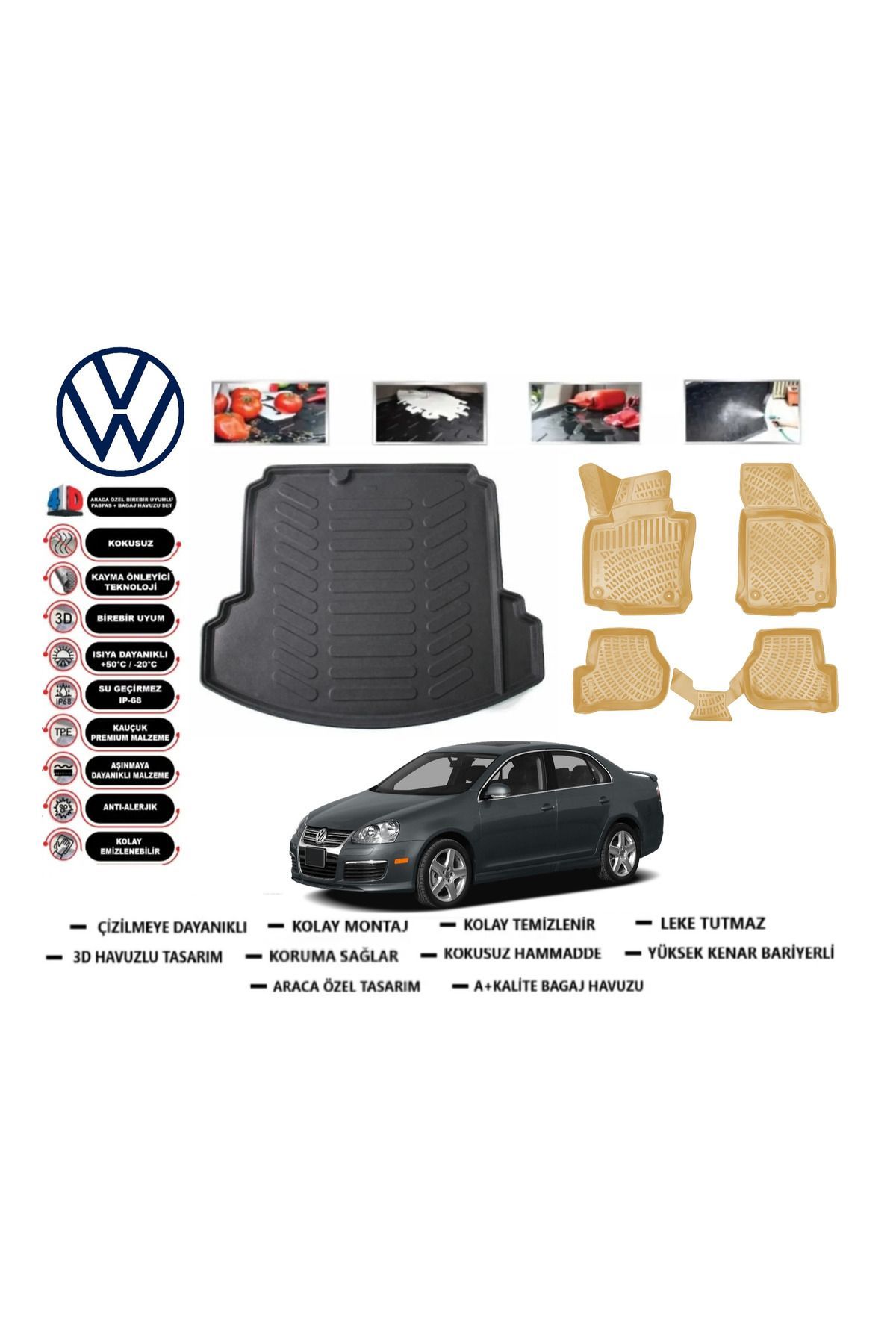 Volkswagen Jetta 2011 Model Bagaj Havuzu+Araca Özel Bej Paspas Takımı Flex