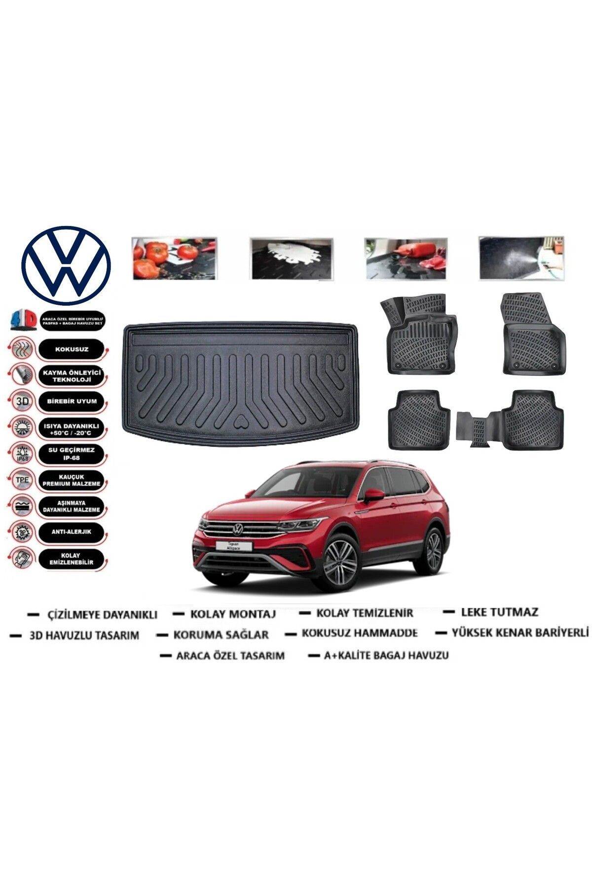 Volkswagen Tiguan All Space 2020 Model 7 Koltuk Bagaj Havuzu Araca Özel Paspas Takımı Prrox