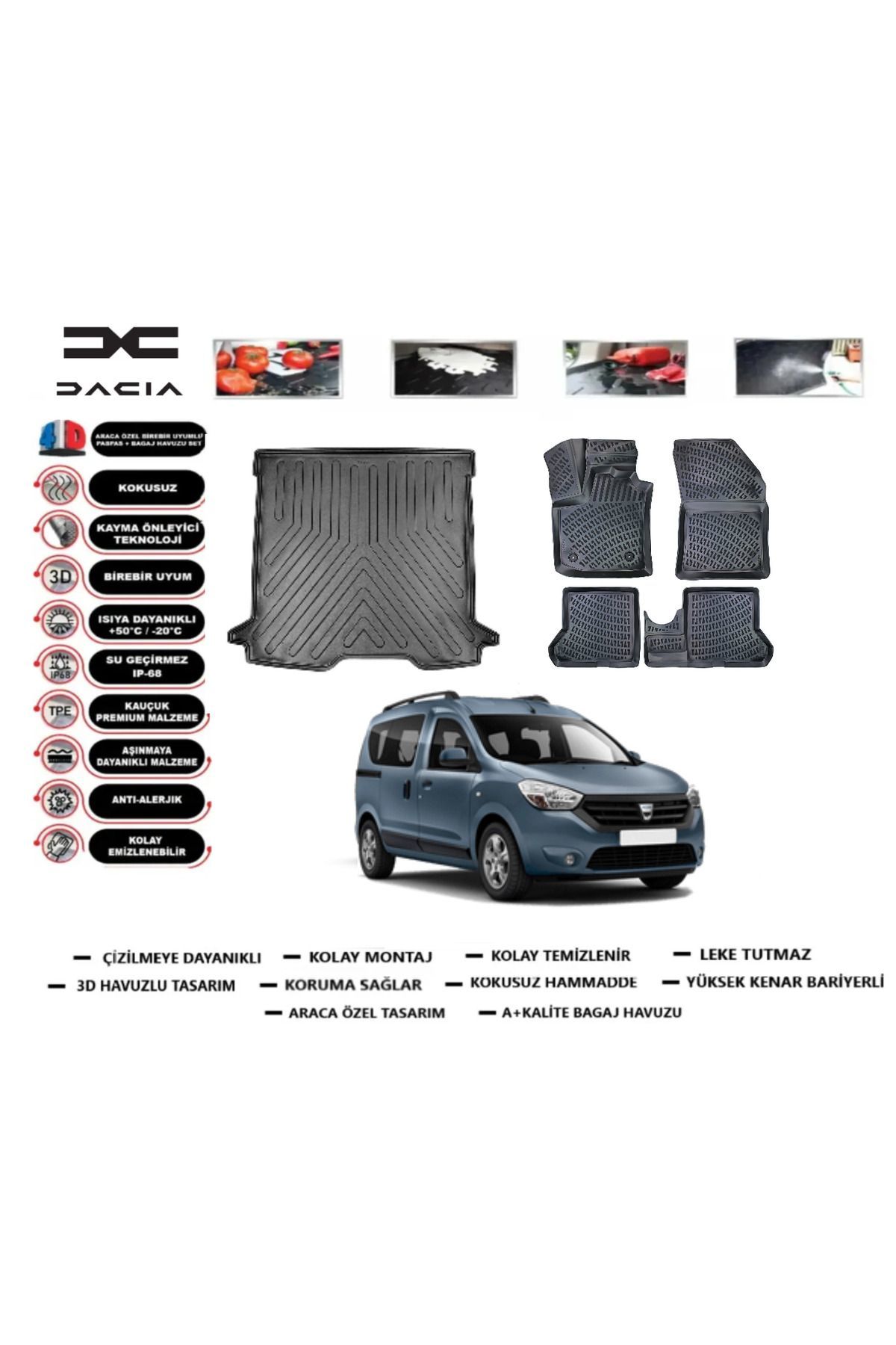 Dacia Dokker 2018 Model Bagaj Havuzu Araca Özel Paspas Takımı Prrox