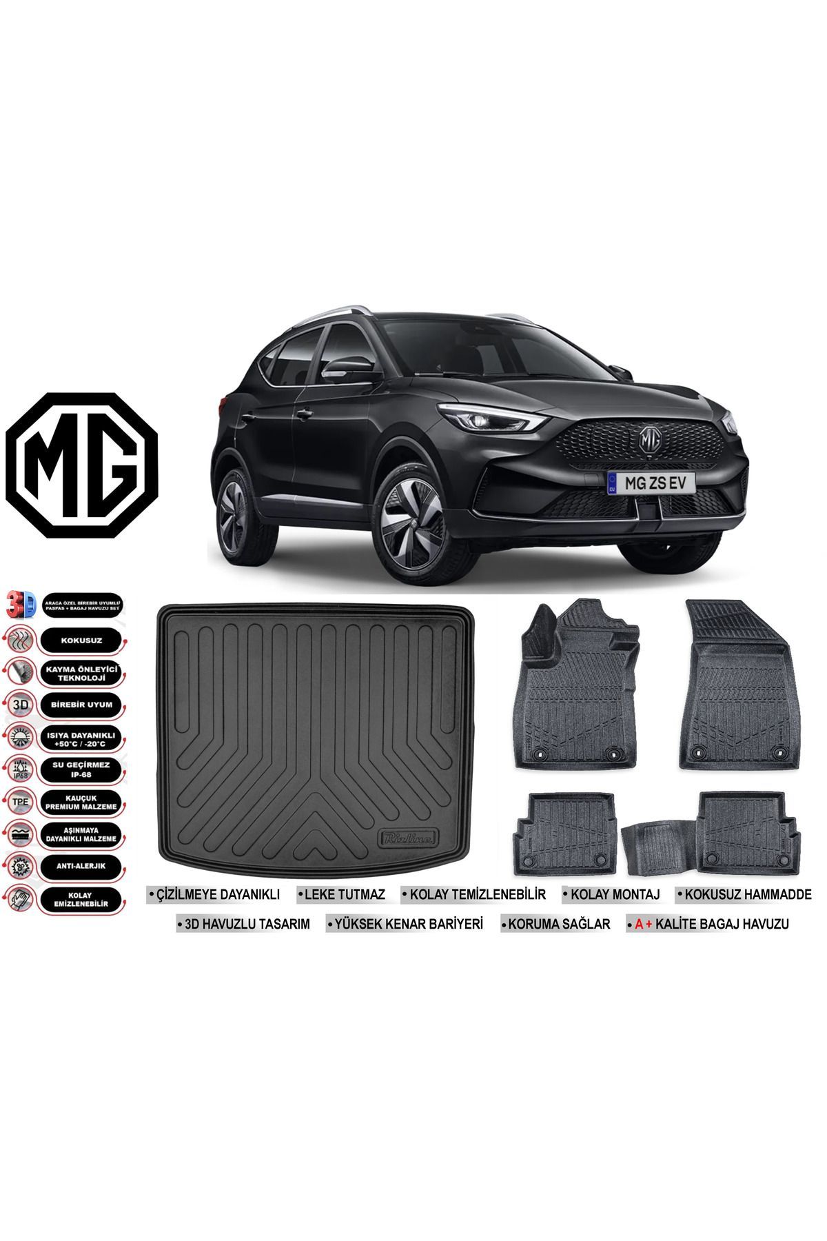 MG ZS Elektirikli 2023 Model Üst Bagaj Havuzu Araca Özel Siyah Havuzlu Paspas Takımı Sett
