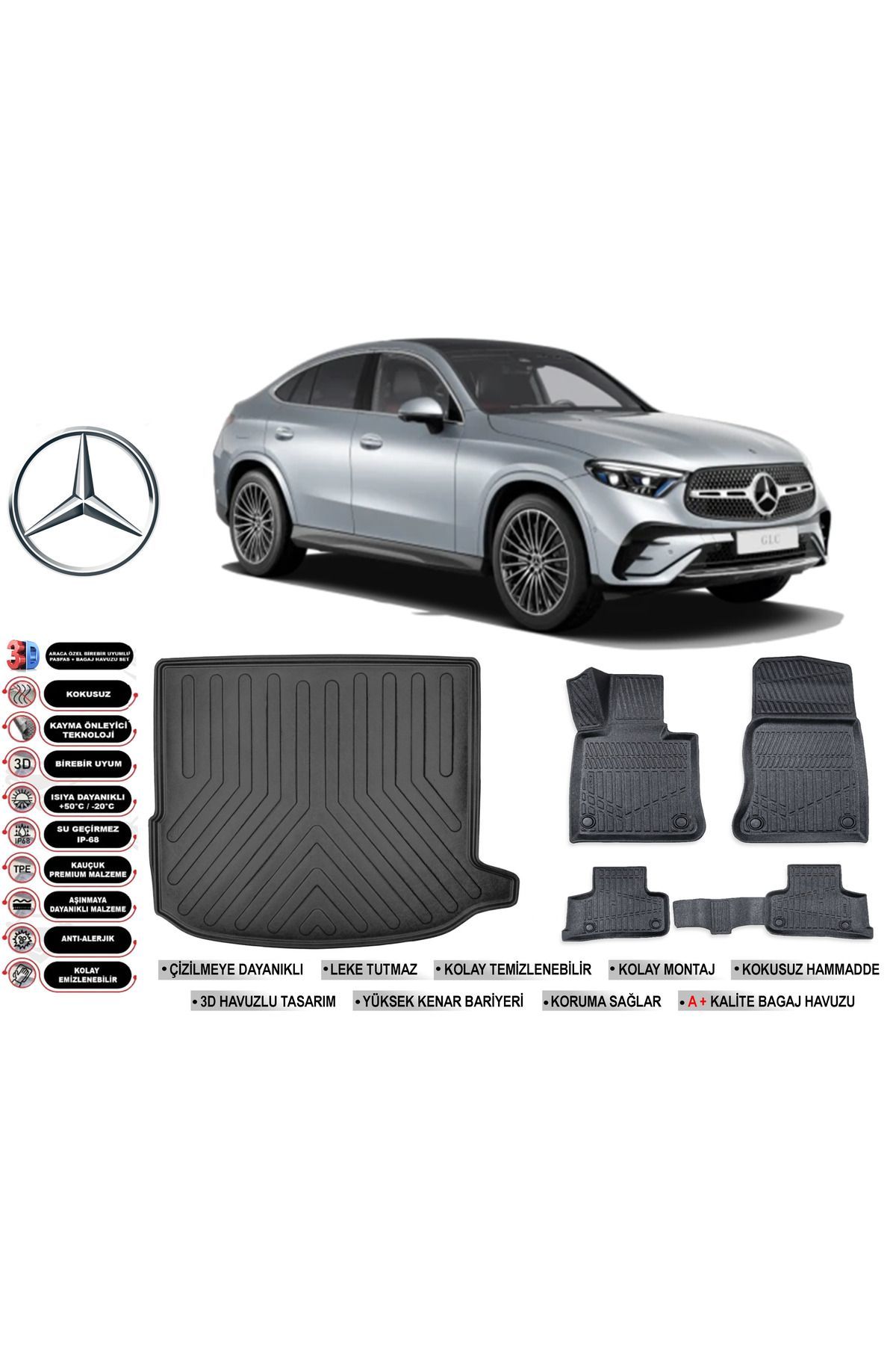 Mercedes Glc Coupe 2024 Model Bagaj Havuzu Araca Özel Siyah Havuzlu Paspas Takımı Sett