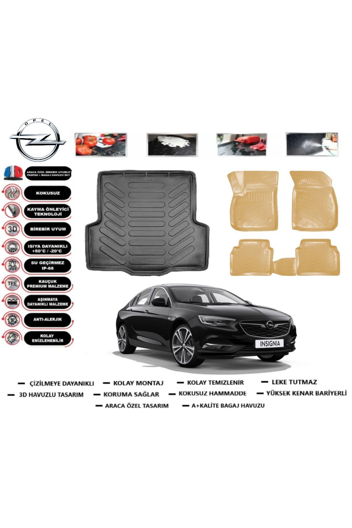 Opel İnsignia Sedan 2018 Model Bagaj Havuzu(paspası)+Araca Özel Bej Paspas Takımı Flex