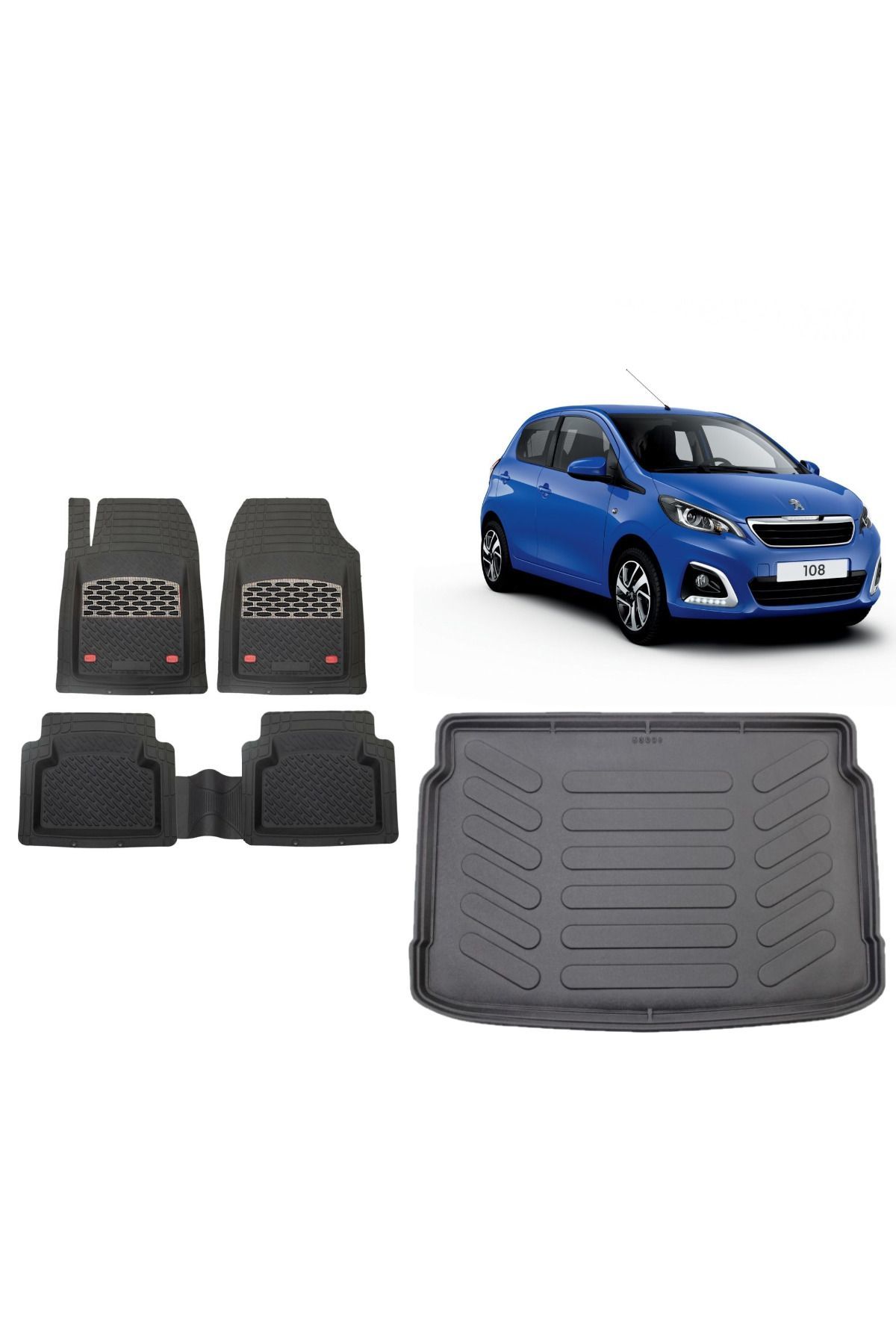 Peugeot 108 2018 Model 3D Bagaj Havuzu+3D Havuzlu Safir Gri Kromlu Paspas