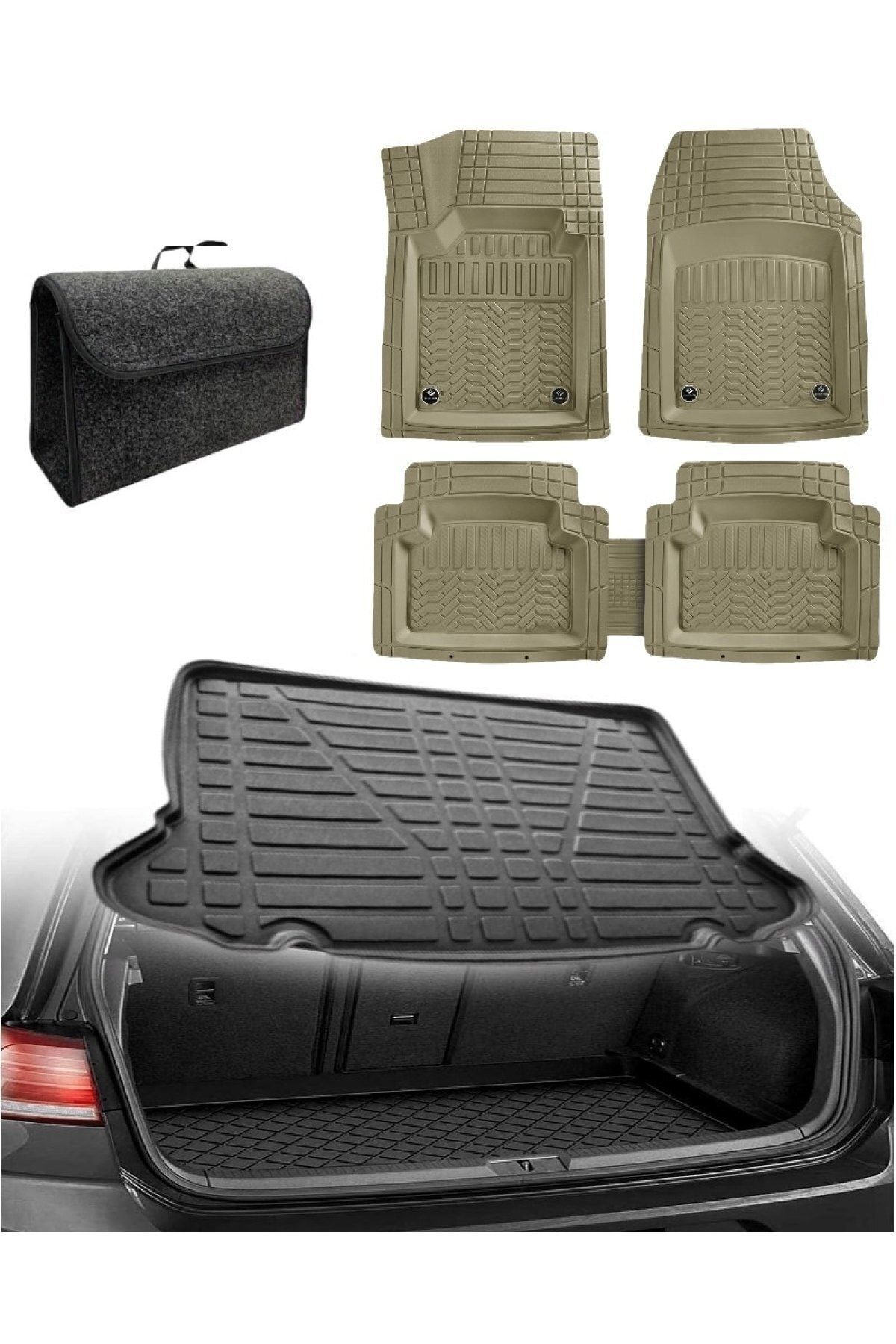 Fiat Linea 2007 Sonrası Uyumlu Kokusuz 3d Bagaj Havuzu+3d Maximum Bej Havuzlu Paspas