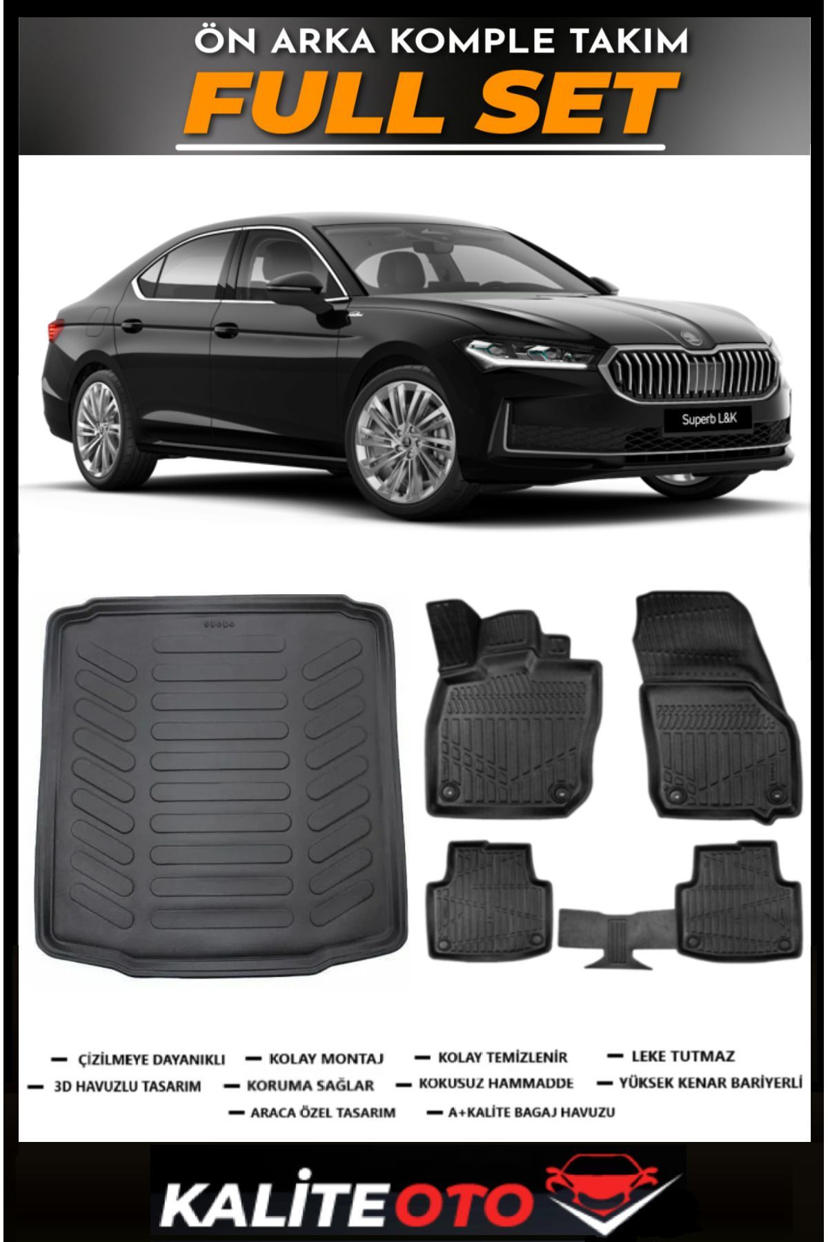 Skoda Superb Bagaj Havuzu+4.5D Havuzlu Paspas Seti 2025 Model