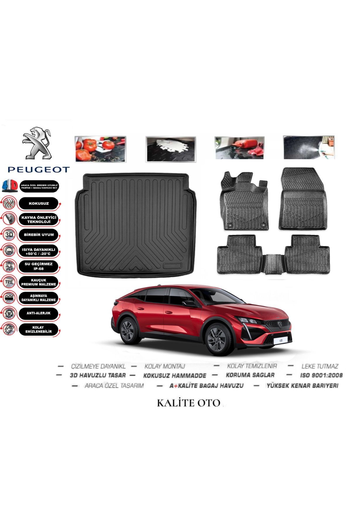 Peugeot 408 2023 Model 3D Bagaj Havuzu+4D Havuzlu Paspas Seti