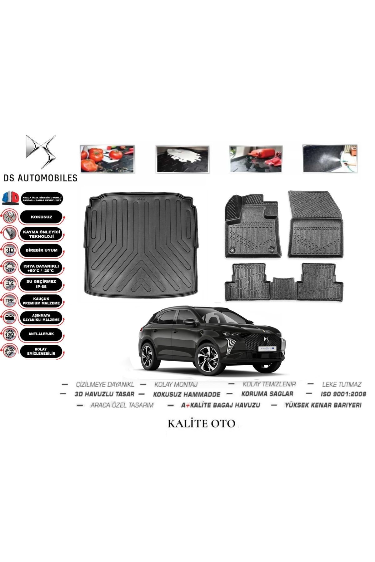 DS 7 Crossback 2024 Model Alt 3D Bagaj Havuzu+4D Havuzlu Paspas Seti