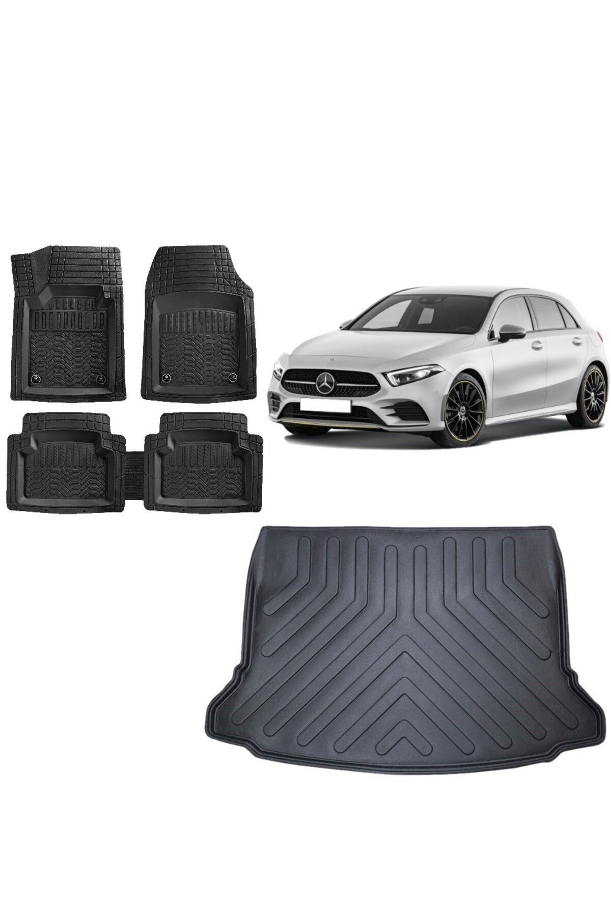 Mercedes A Serisi W177 HB Cepli 2021 Model 3D Bagaj Havuzu+3D Havuzlu Maximum Siyah Paspas