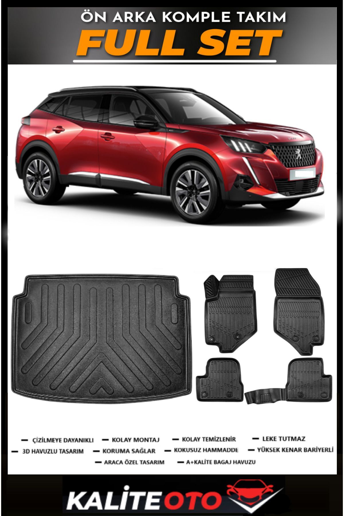 Peugeot 2008 Elektirikli Üst Bagaj Havuzu+4.5D Havuzlu Paspas Seti 2022 Model