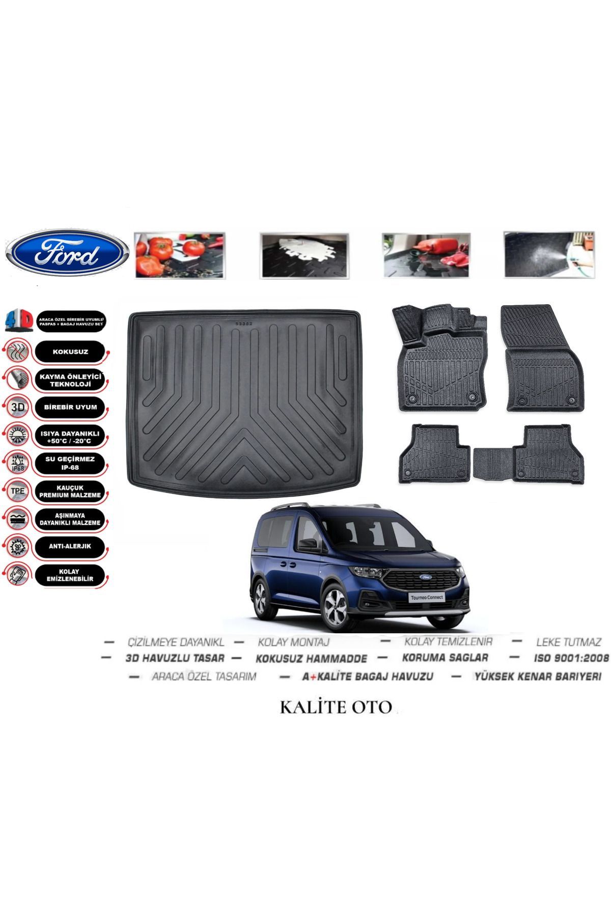 Ford Tourneo Connect 2023 Model 3D Bagaj Havuzu+4D Havuzlu Paspas Seti