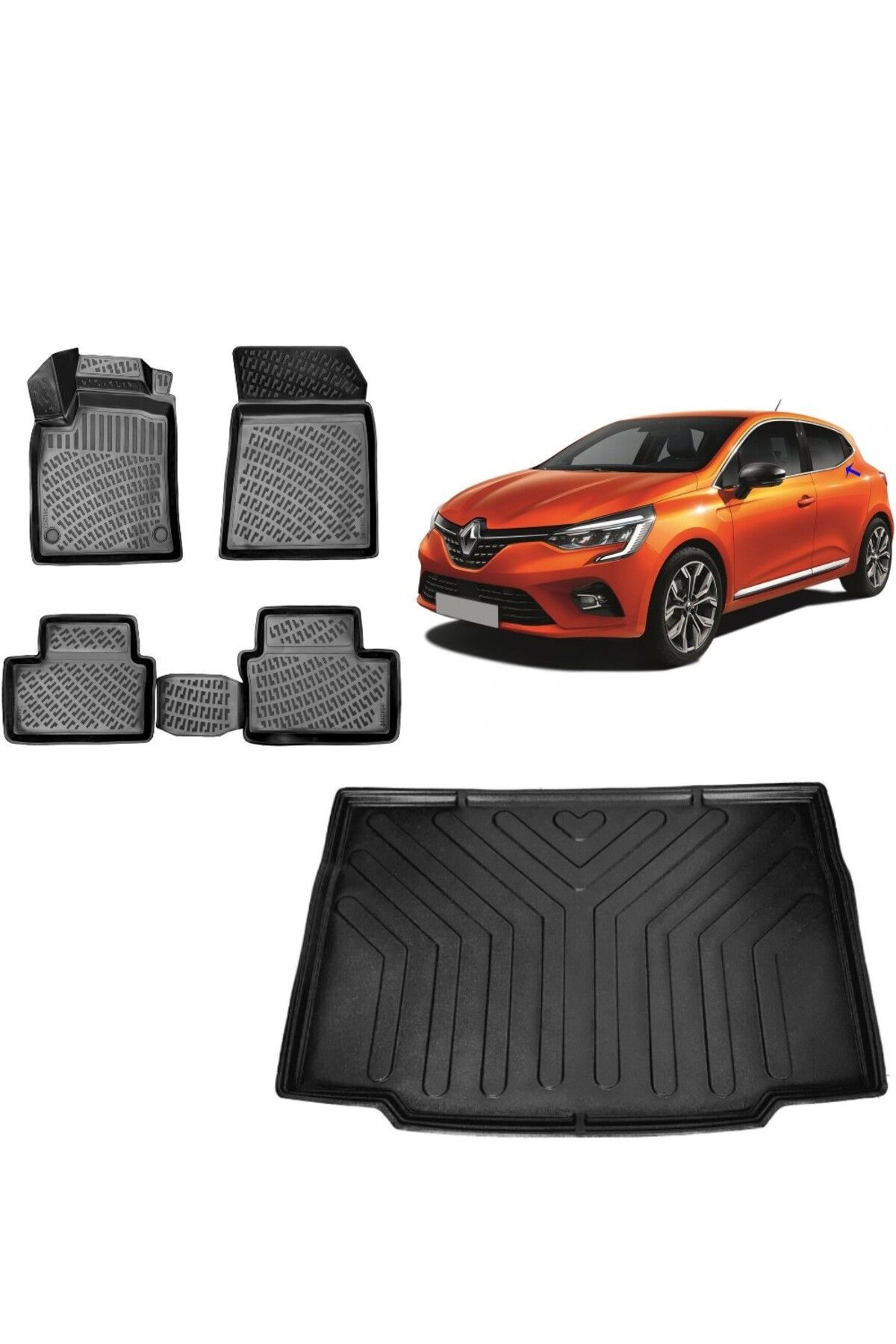 Renault Clio 5 2020 Model 3D Bagaj Havuzu+3D Havuzlu Araca Özel Paspas Takımı