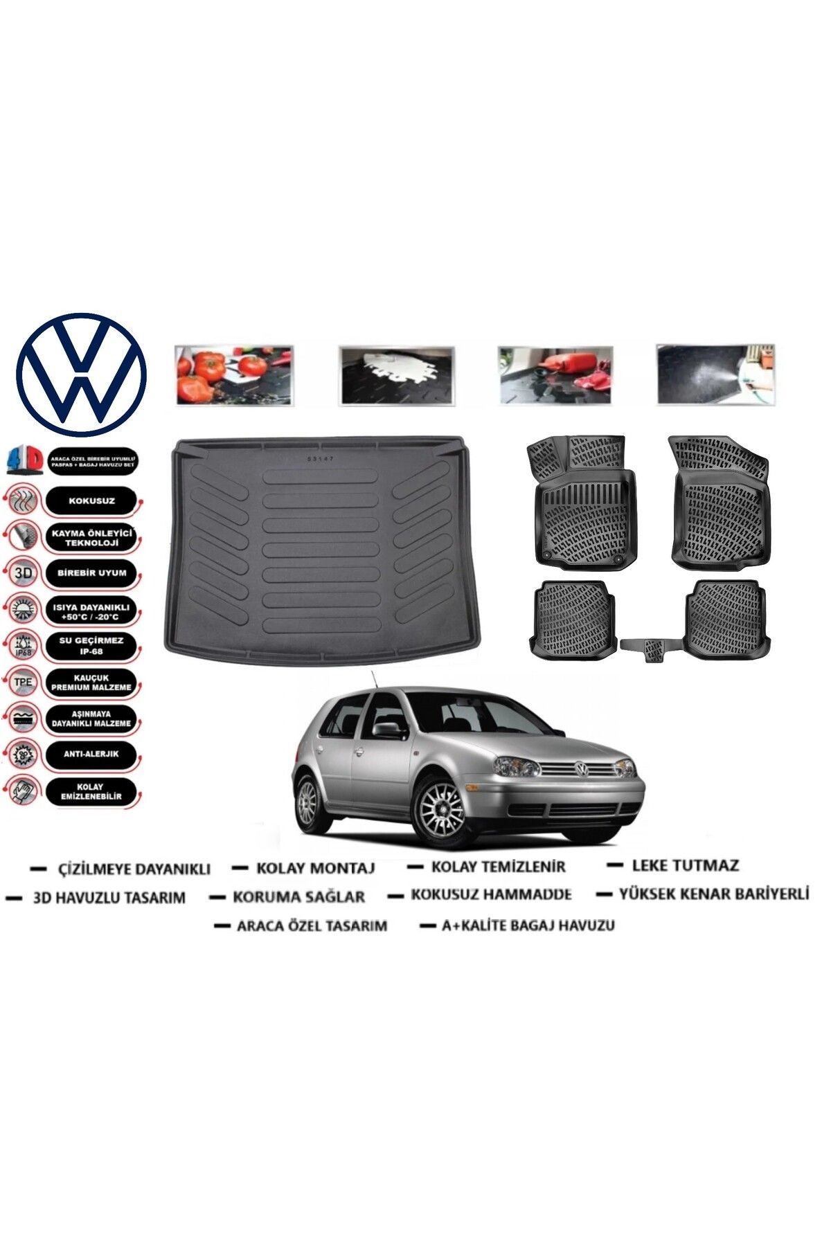 Volkswagen Golf 4 2002 Model Bagaj Havuzu Araca Özel Paspas Takımı Prrox