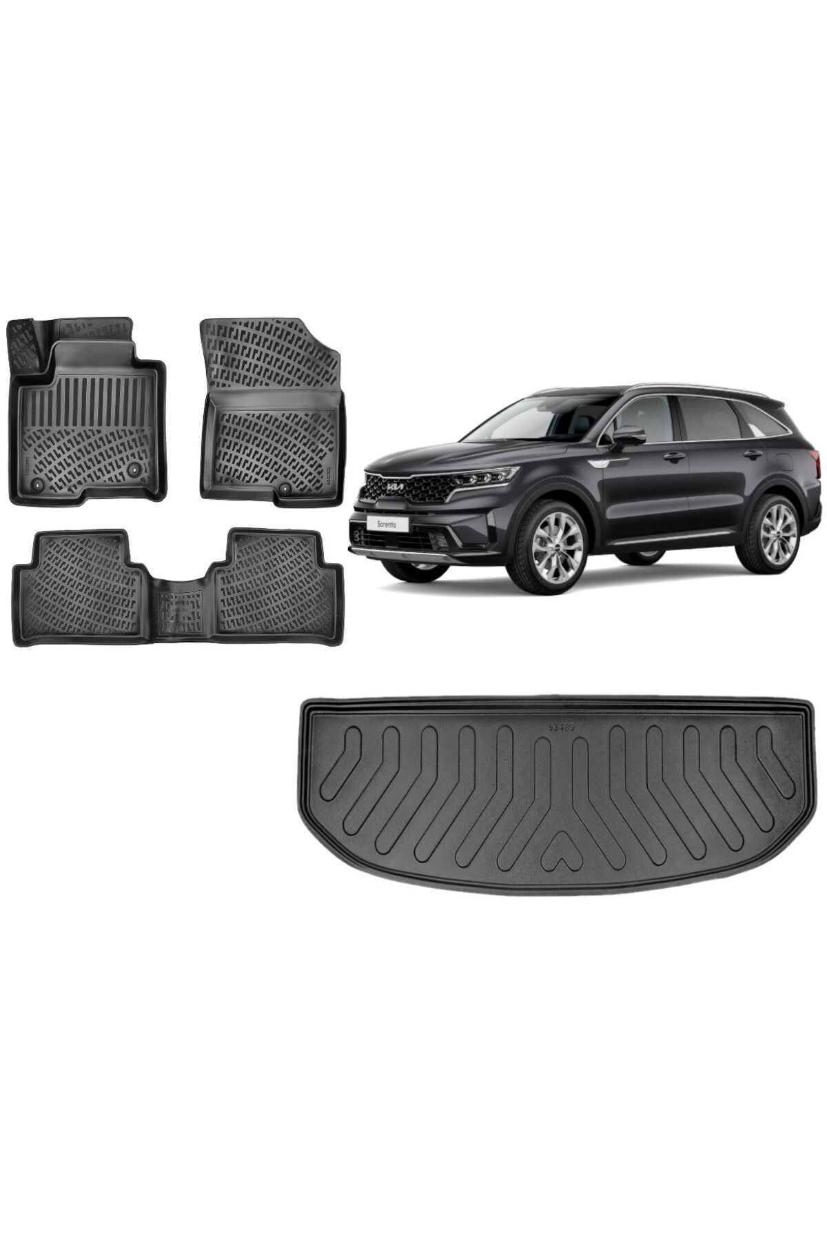 Kia Sorento 2021 (7 KOLTUK) Model 3D Bagaj Havuzu+3D Havuzlu Araca Özel Paspas Takımı
