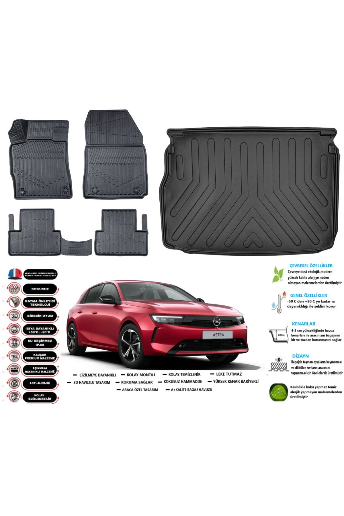 Opel Astra L 2025 Model Üst Esnek Bagaj Havuzu Araca Özel Siyah Paspas Seti