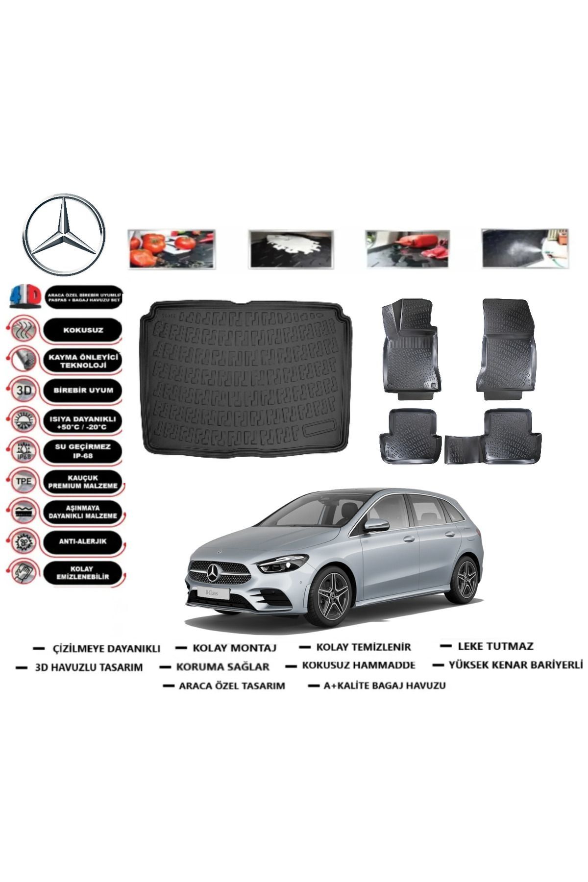 Mercedes B Serisi W247 2020 Model Alt Bagaj Havuzu Araca Özel Paspas Takımı Prrox